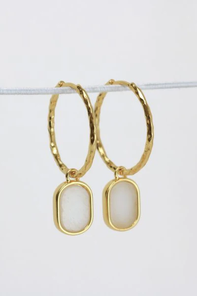 Oriya Gold with Moonstone EOL Charm Hoop Earrings - Image 2