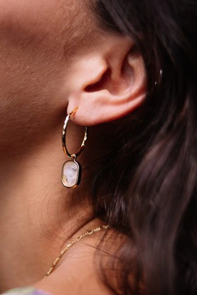 Oriya Gold with Moonstone EOL Charm Hoop Earrings - Image 3