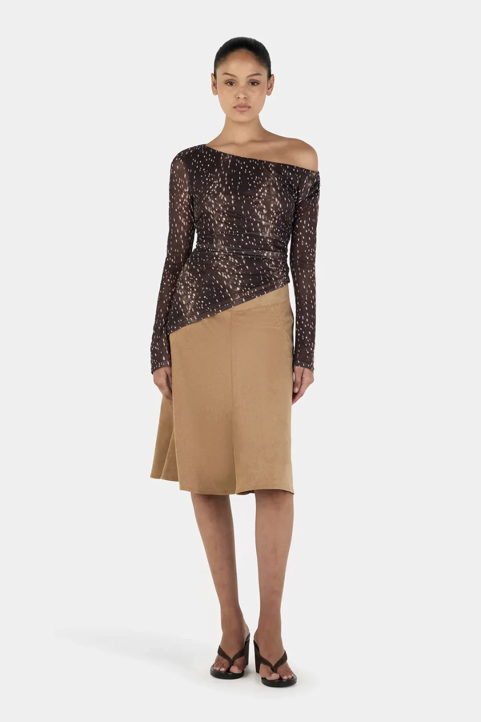Paige Bambi Brown Asym Hem LS Top - Image 2