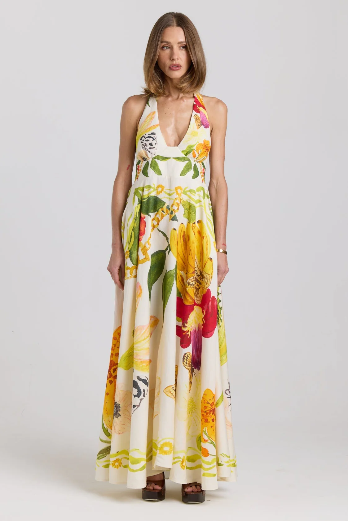 Paloma Multi Print Halter Sleeveless Maxi Dress