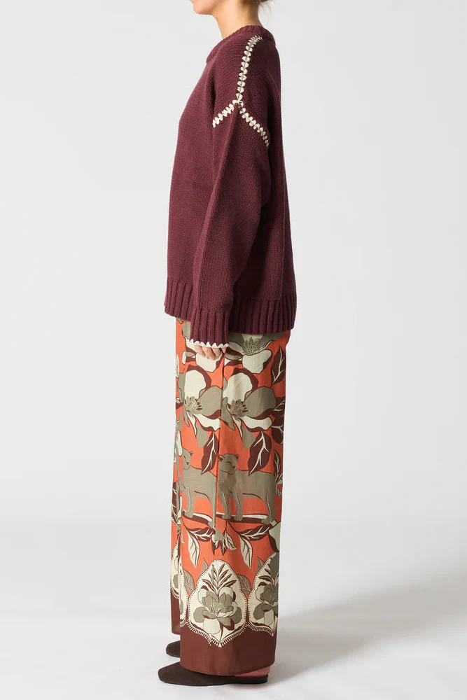 Pasadena Chocolate Contrast Stitch Knit Jumper - Image 2