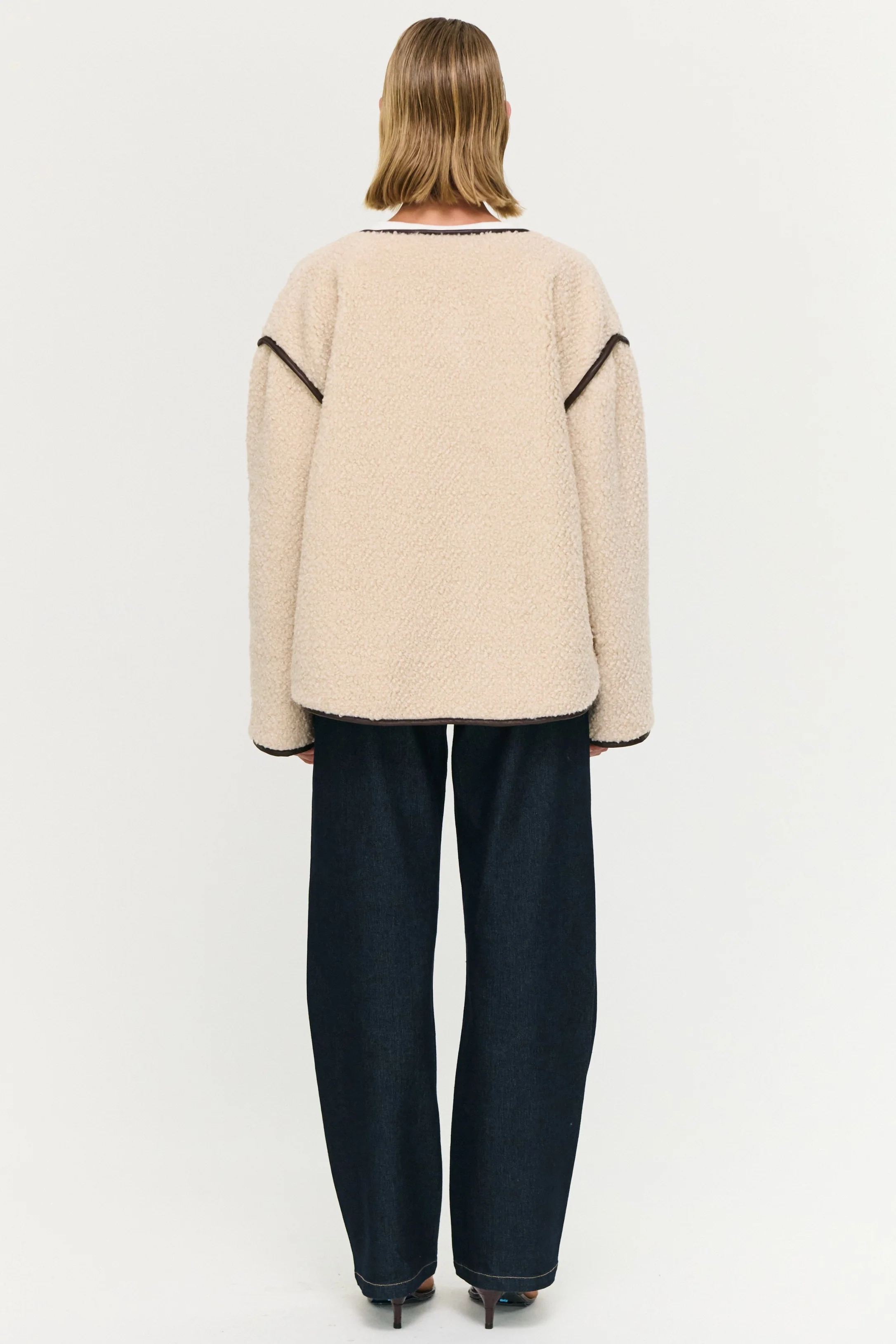 Pascal Beige Teddy Chocolate Trim Duffle Coat - Image 4