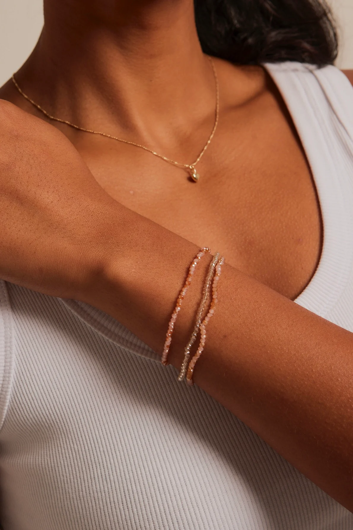 Peach Beaded Set Of 3 Bracelets - Image 3