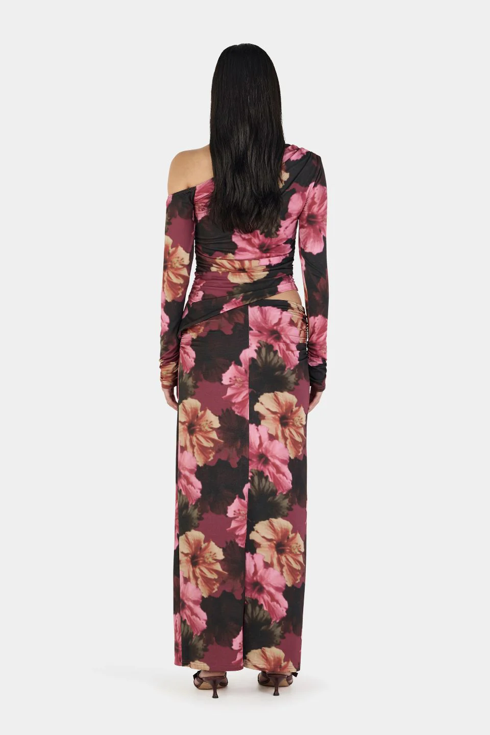 Pearla Winter Hibiscus Print Asym Neck LS Top - Image 3