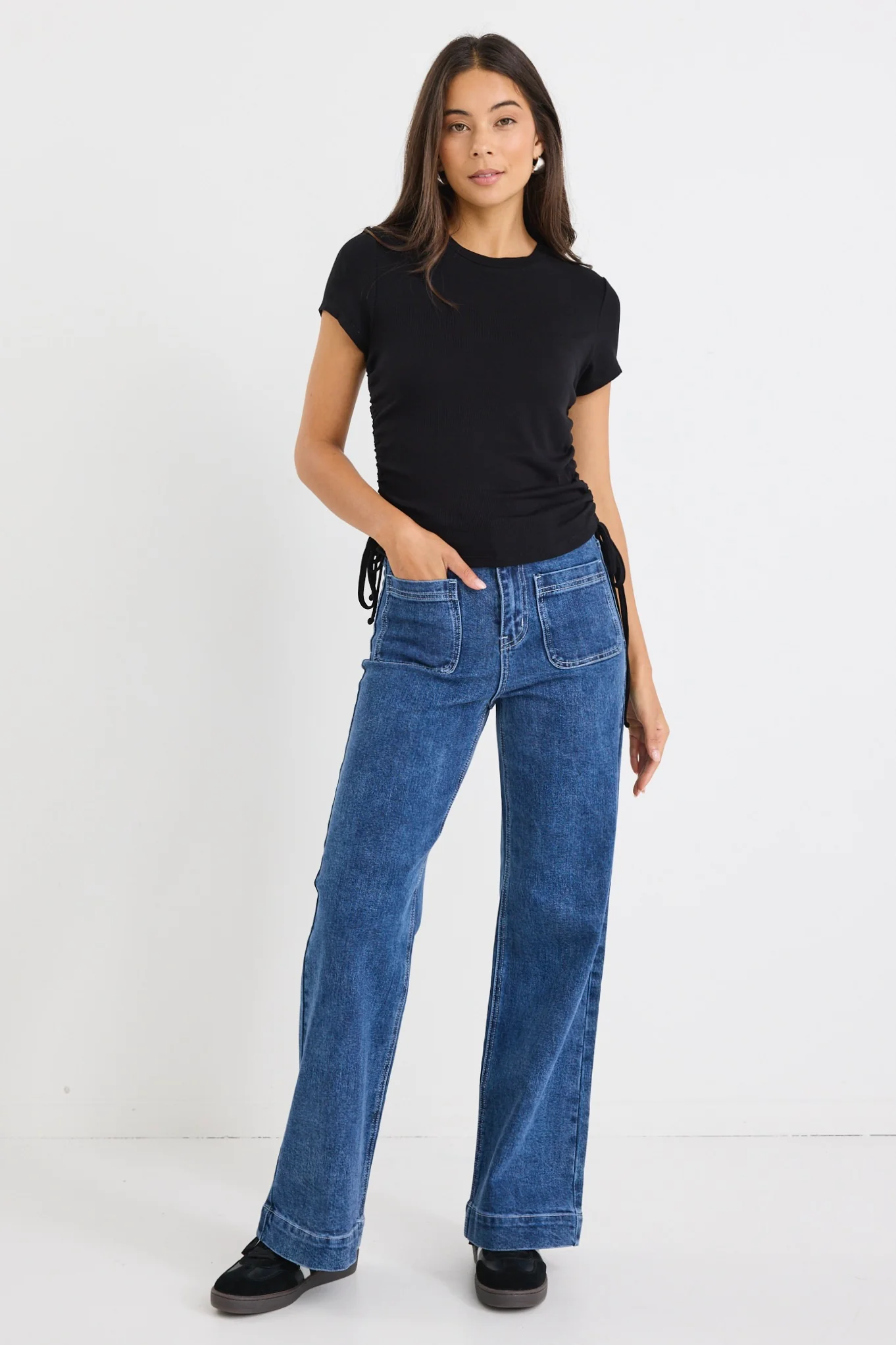 Perfect Black Rib Rouched Side Crop Tee - Image 3