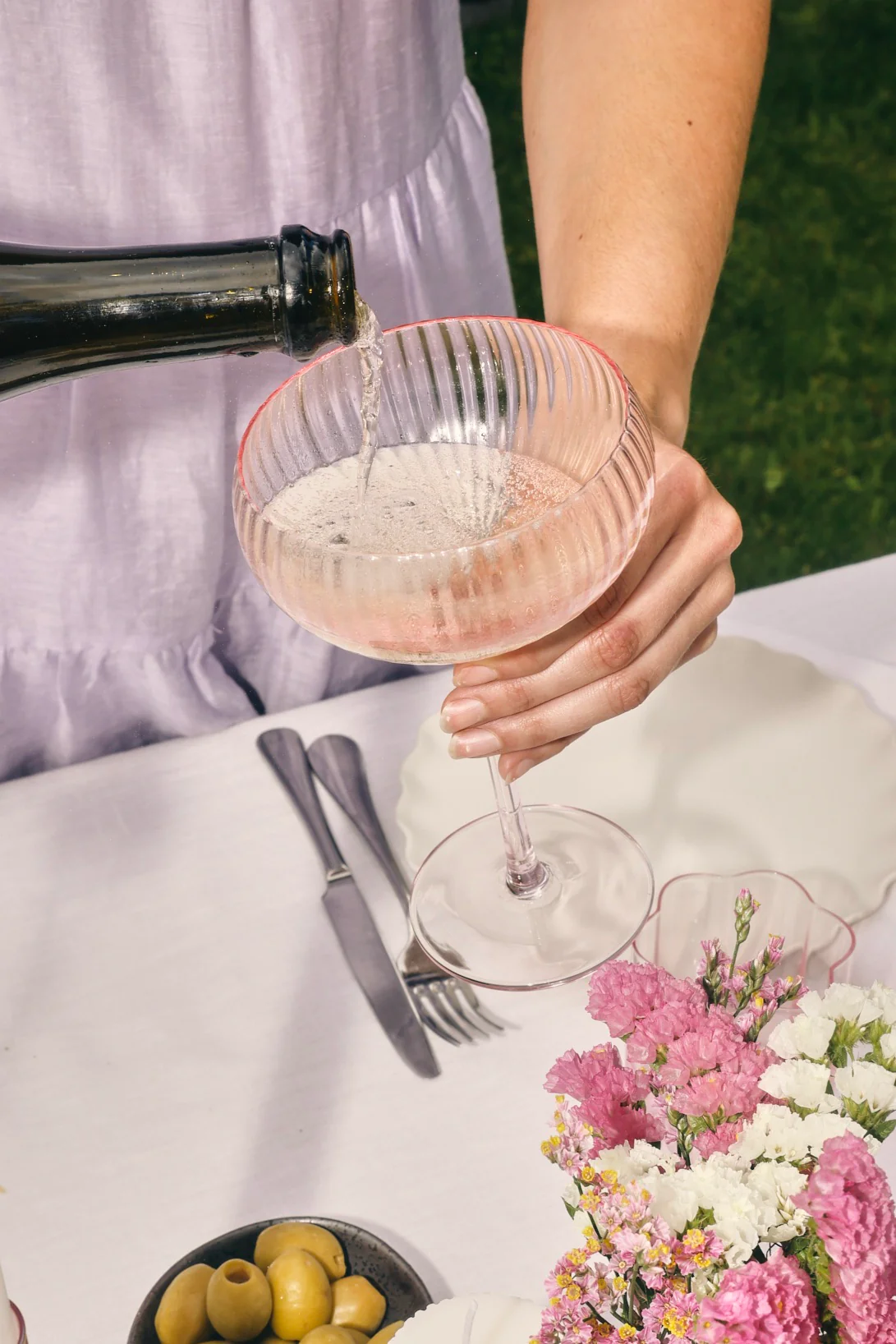 Pink Ripple Wide Champagne Wine Glass - Image 4