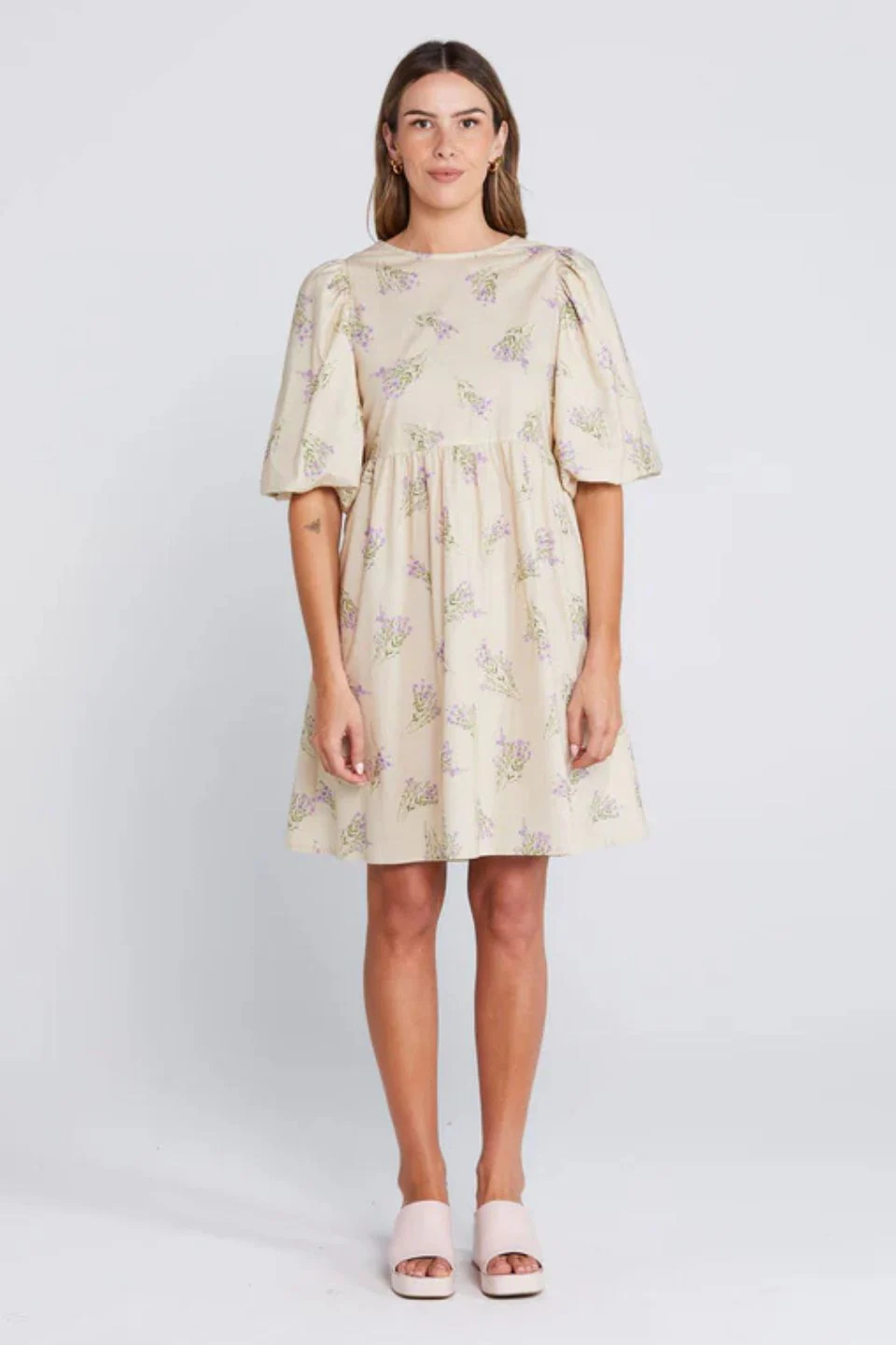 Playful Petaline Cream Puff Sleeve Mini Dress