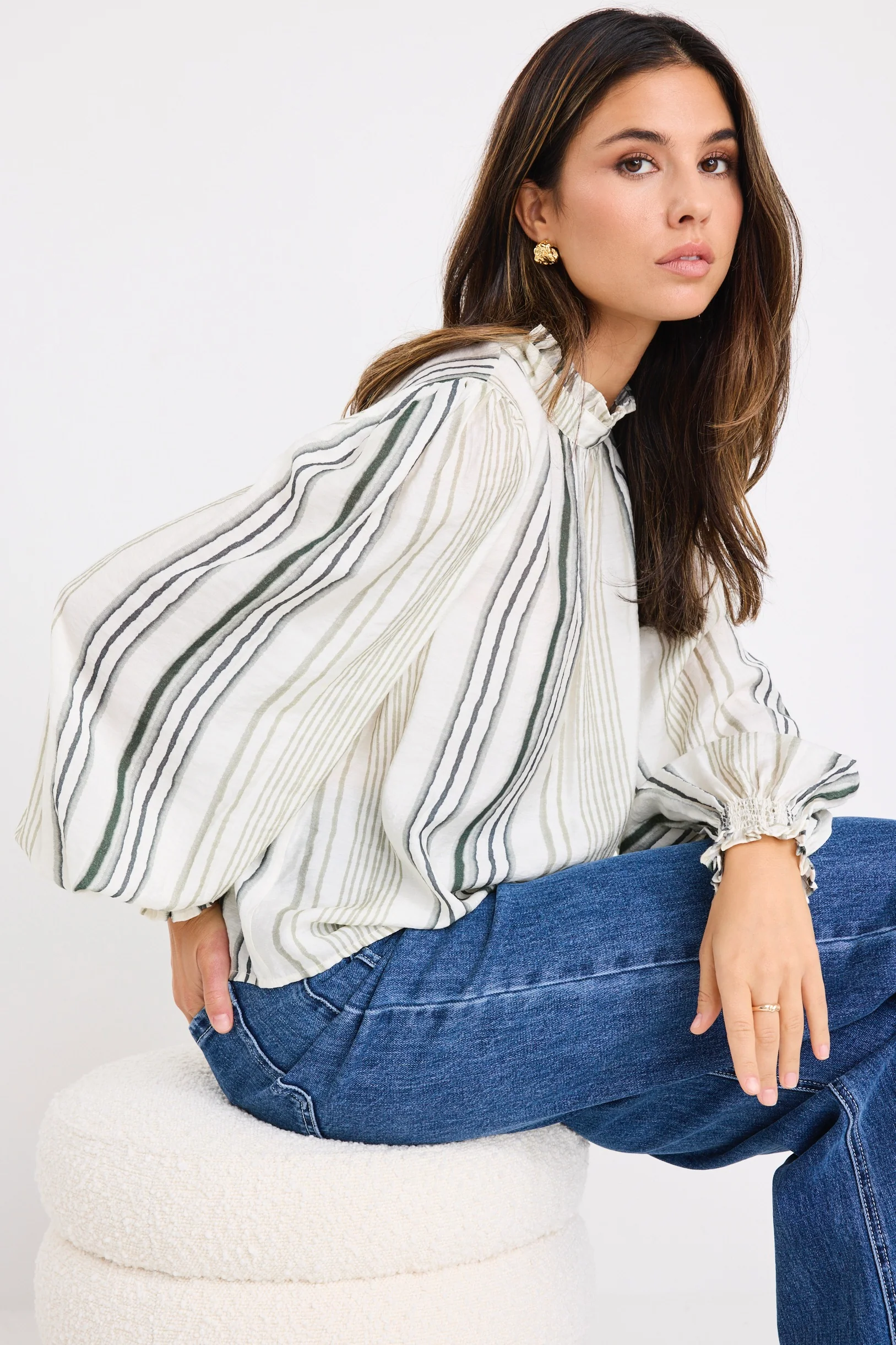 Poet Forest Stripe Long Sleeve High Neck Top