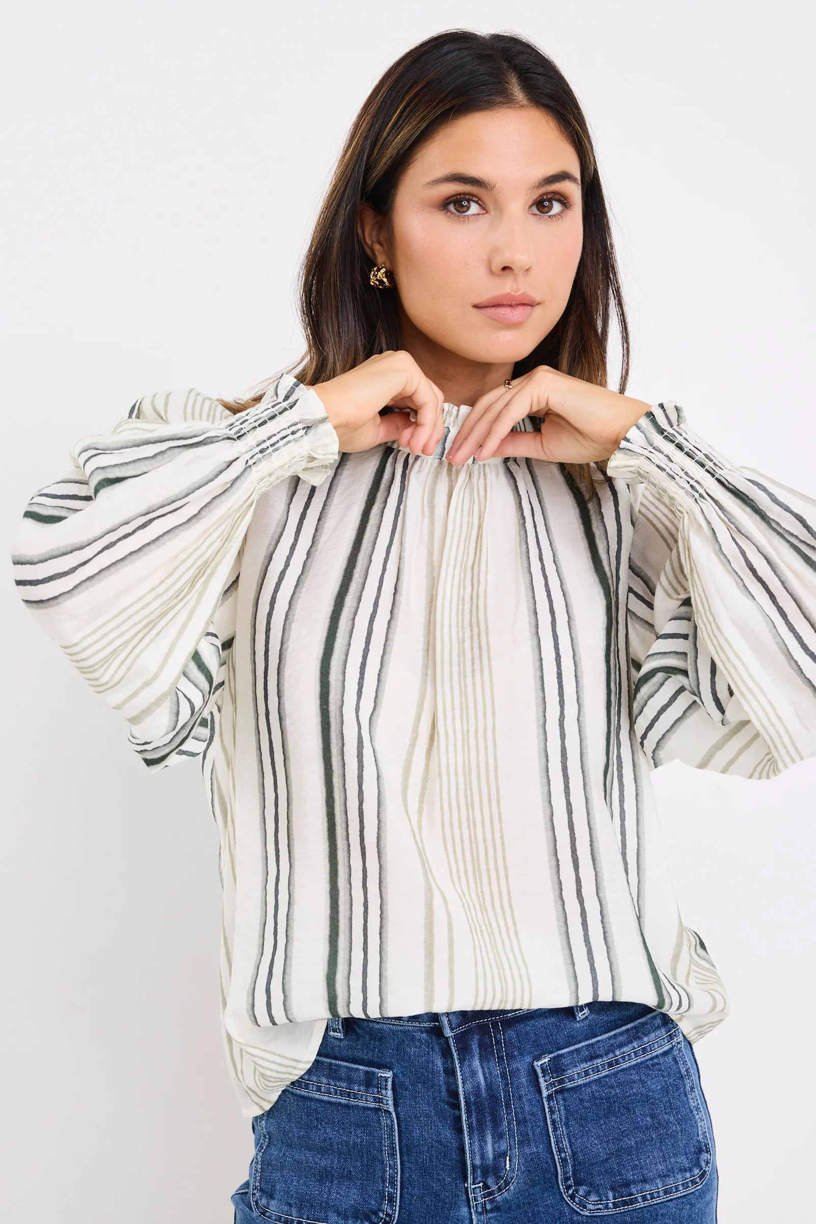 Poet Forest Stripe Long Sleeve High Neck Top - Image 3