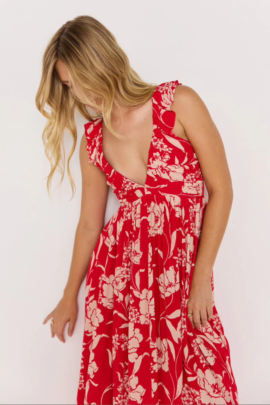 Poppy Red Floral Ruffle Sleeveless Maxi Dress - Image 2