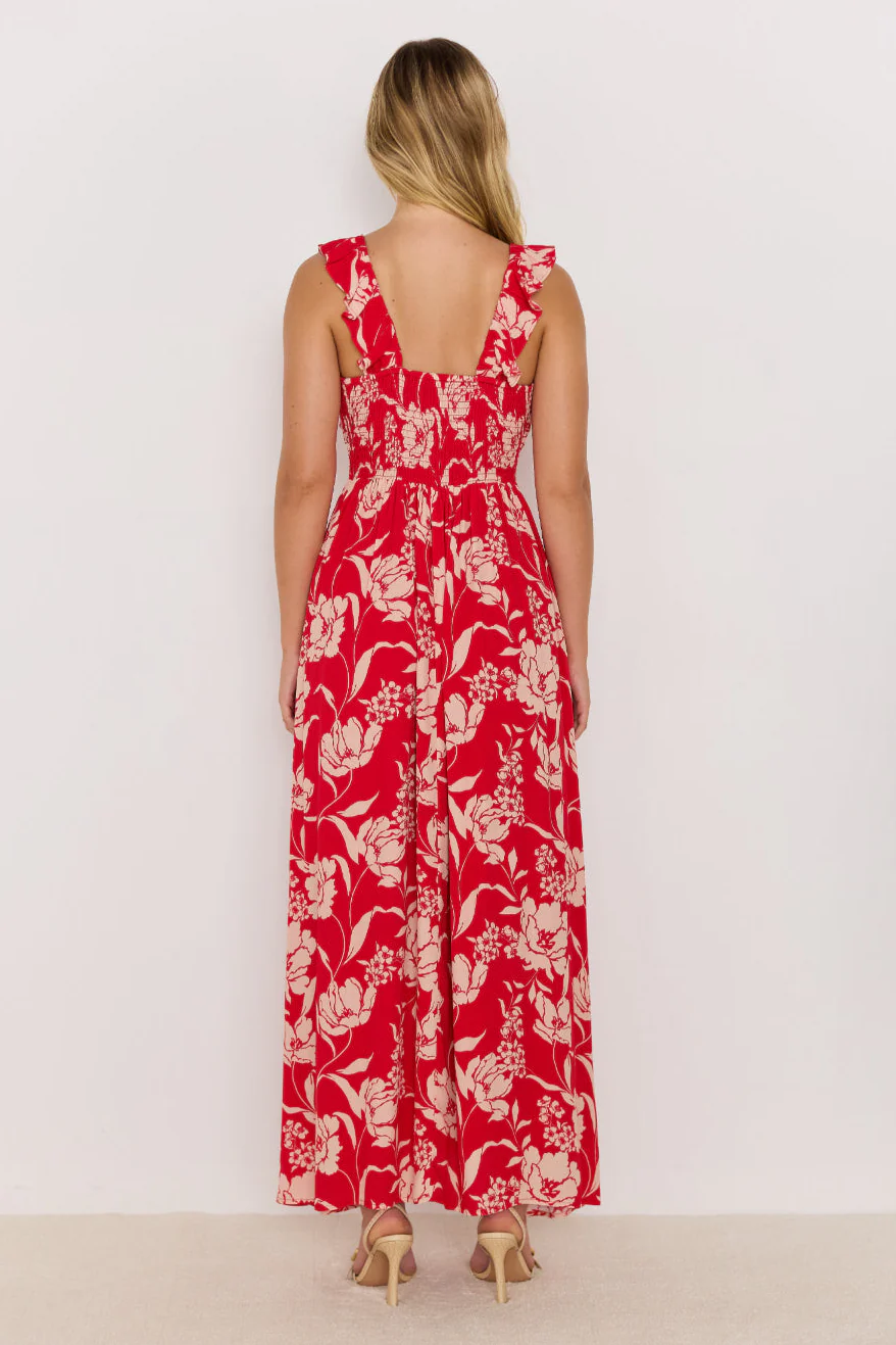 Poppy Red Floral Ruffle Sleeveless Maxi Dress - Image 4