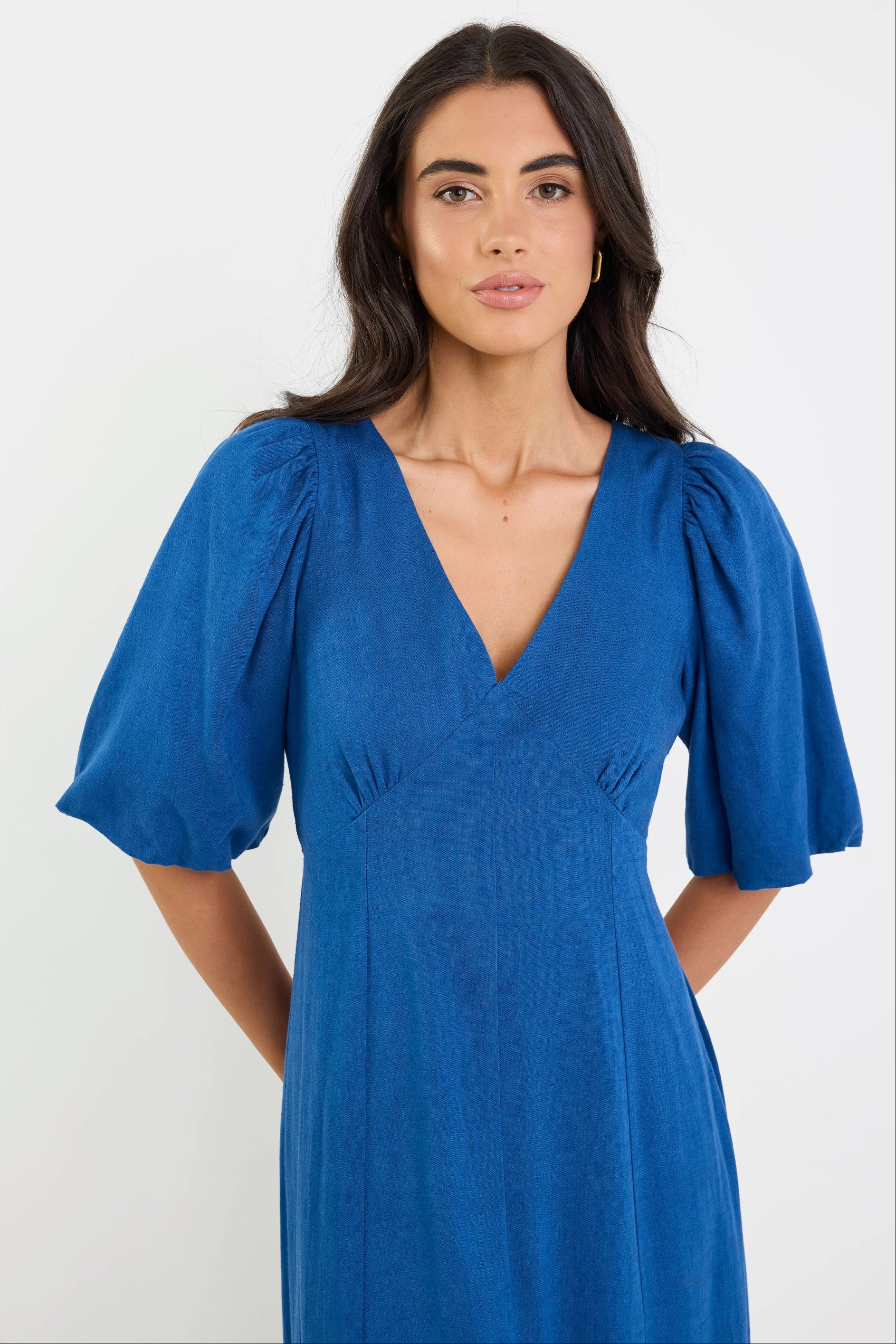 Port True Blue Mid Sleeve V Neck Midi Dress - Image 2