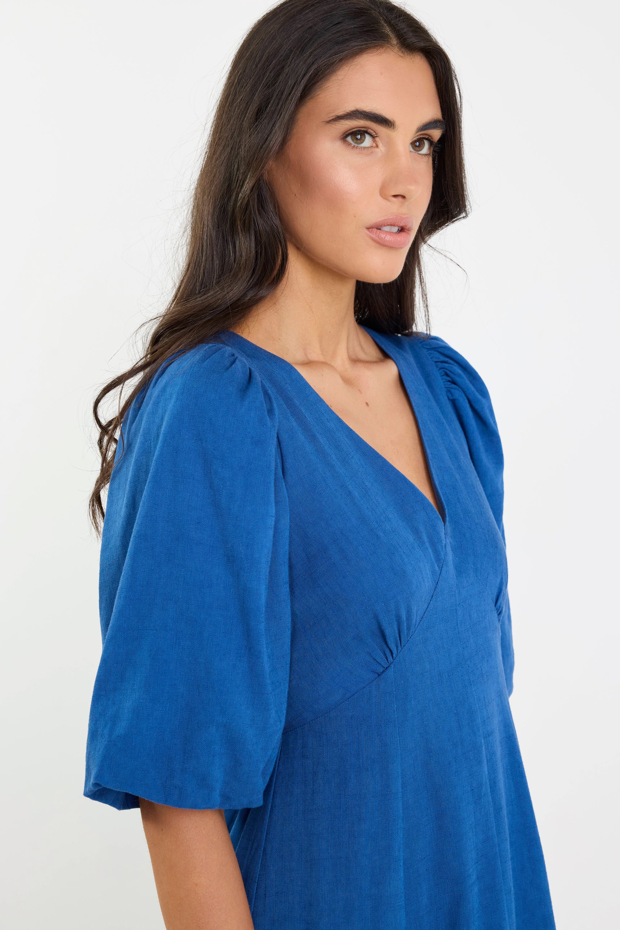 Port True Blue Mid Sleeve V Neck Midi Dress - Image 3