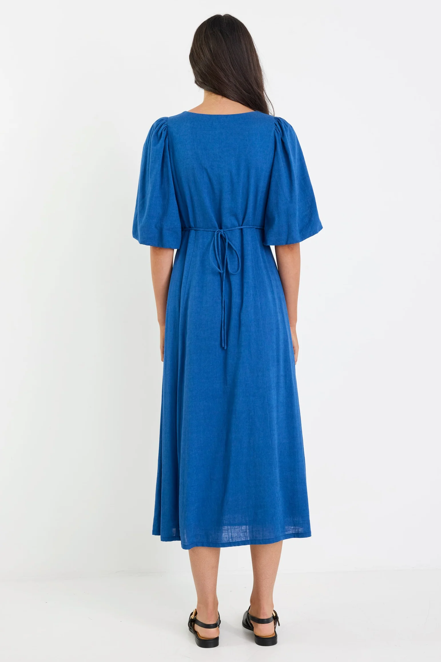 Port True Blue Mid Sleeve V Neck Midi Dress - Image 4