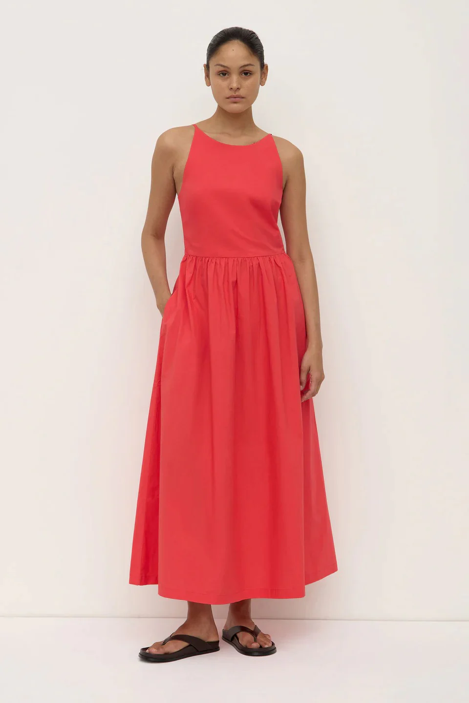 Posie Chilli Cotton Poplin Sleeveless Midi Dress