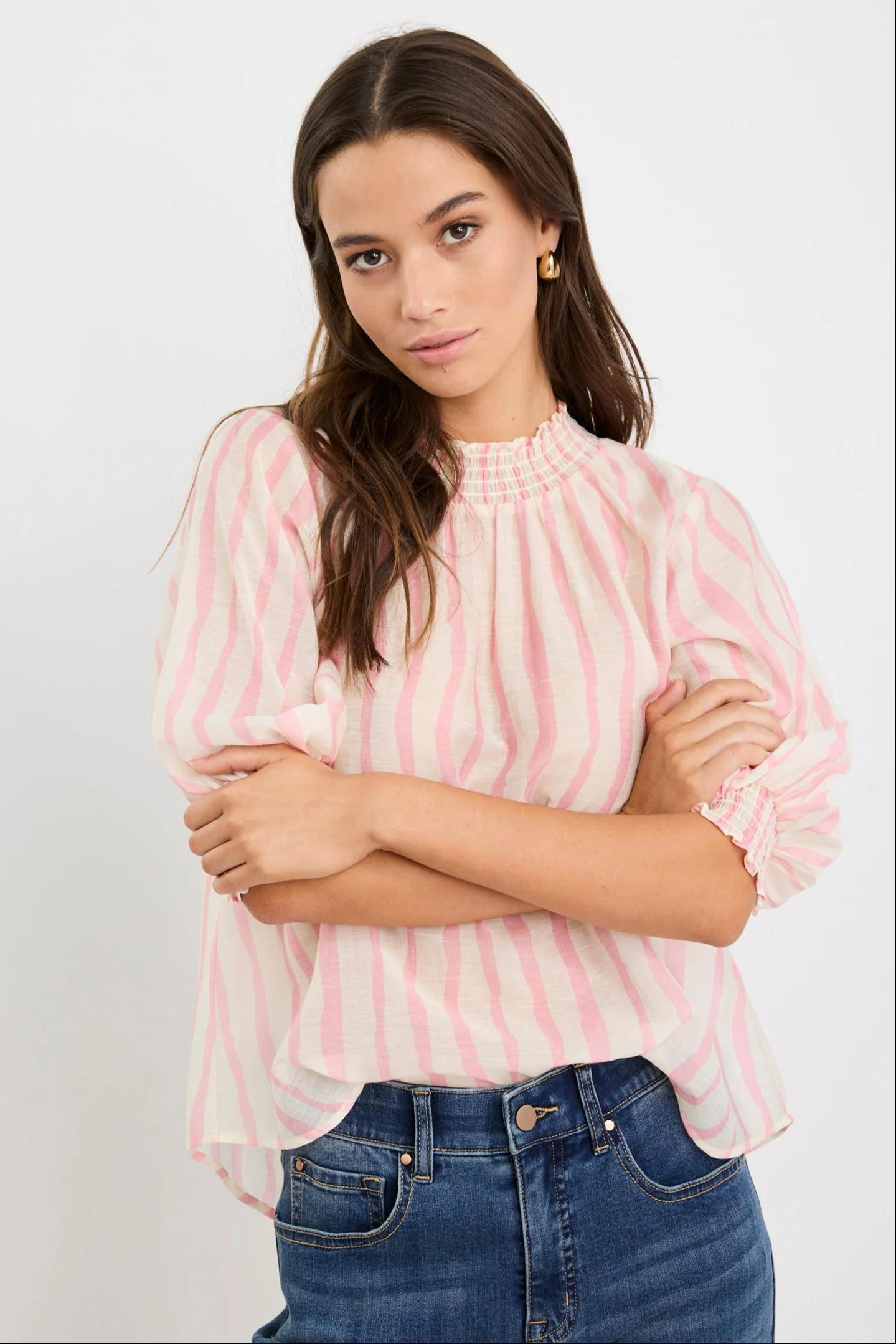 Precisian Blush Stripe High Neck SS Top - Image 2