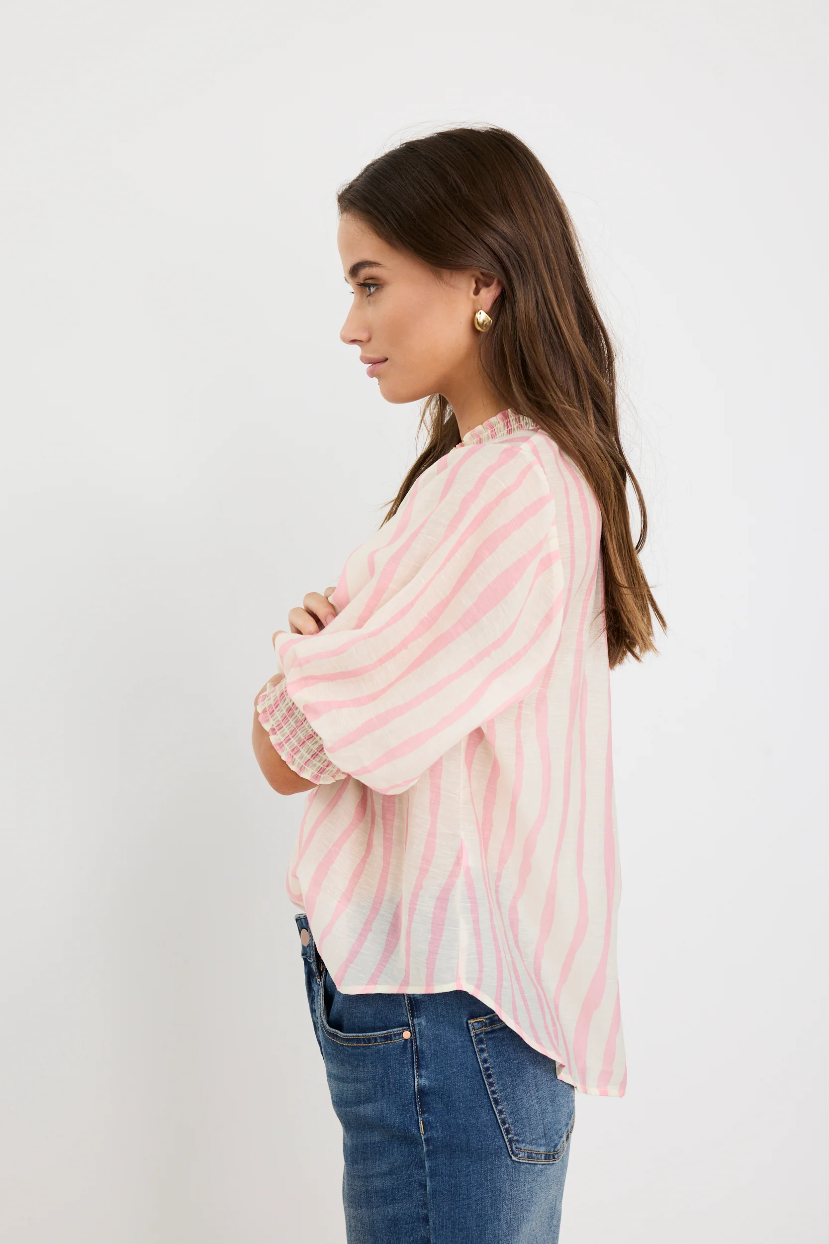 Precisian Blush Stripe High Neck SS Top - Image 3