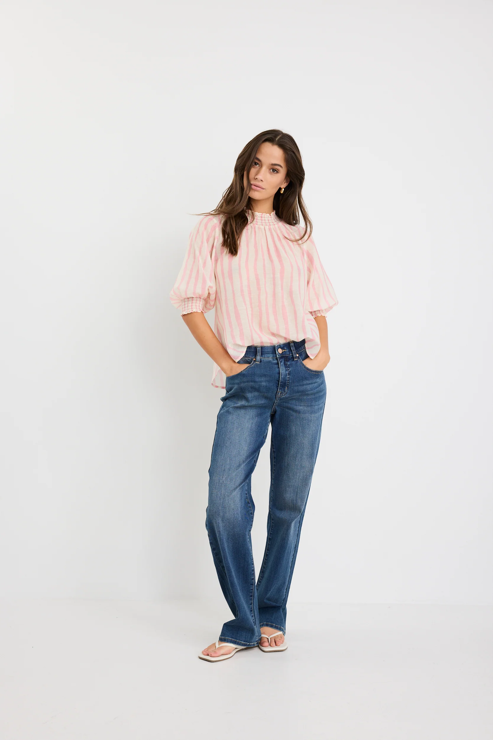 Precisian Blush Stripe High Neck SS Top - Image 4