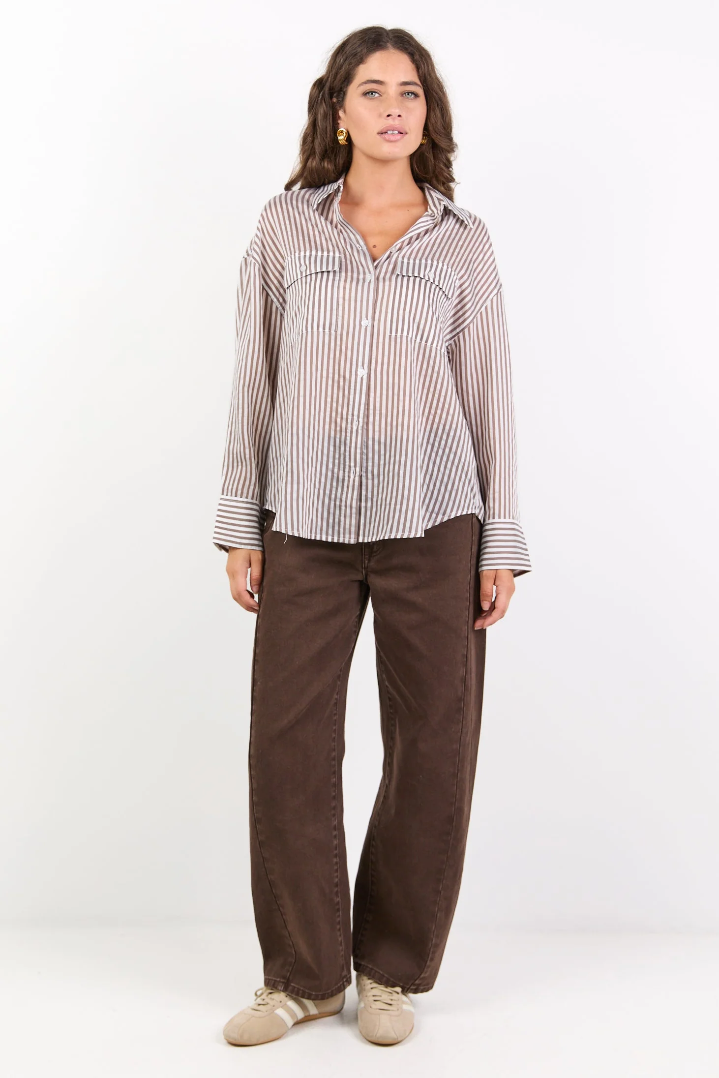 Preppy Chocolate Stripe Pocket Front Shirt - Image 3