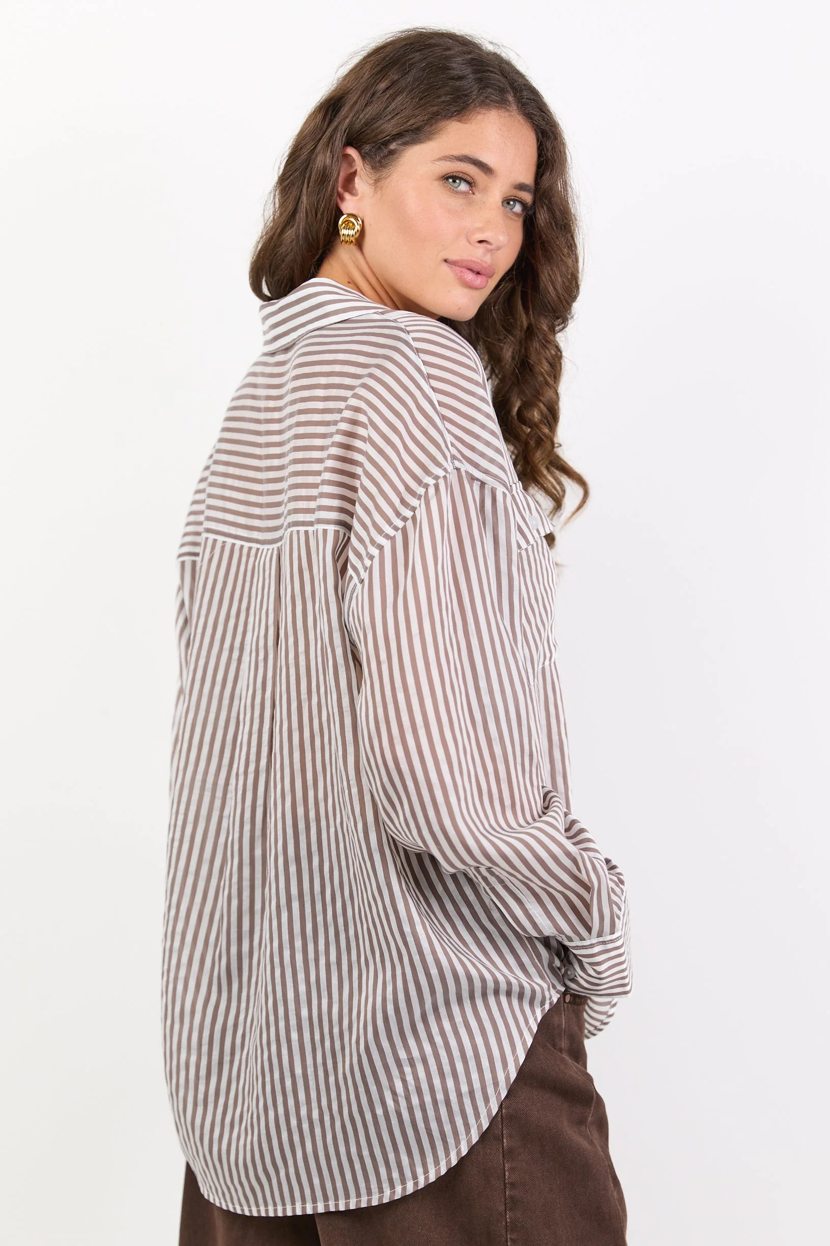 Preppy Chocolate Stripe Pocket Front Shirt - Image 6