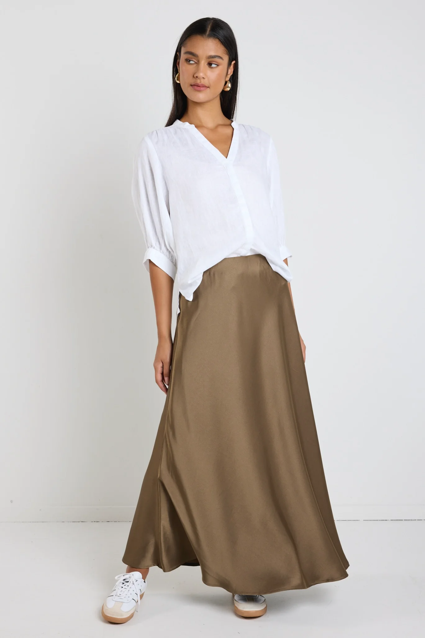 Preserve Bronze Floaty Satin Bias Maxi Skirt