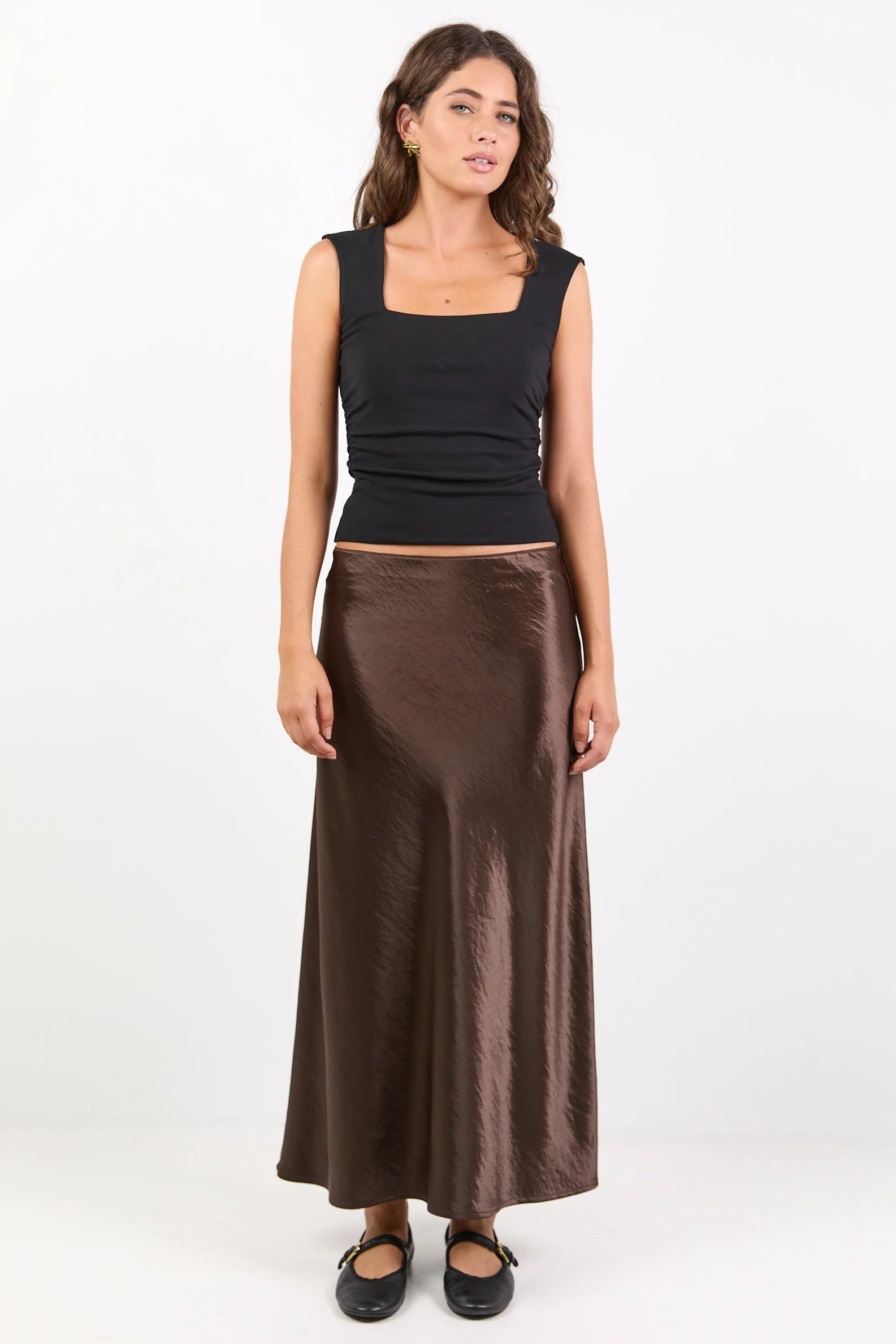 Prodigy Chocolate Satin Bias Cut Maxi Skirt - Image 2