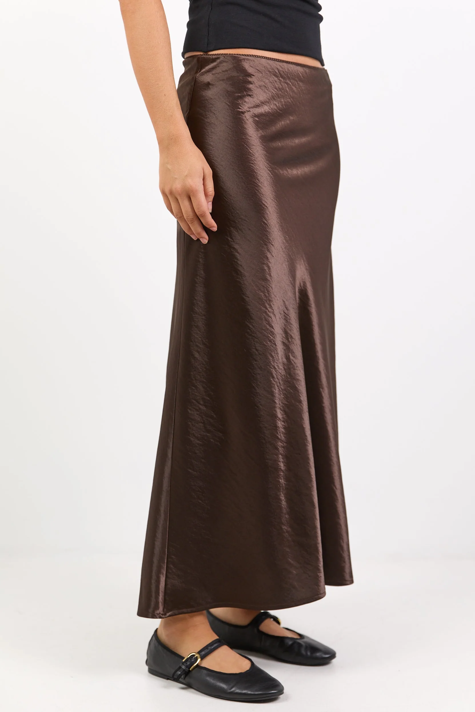 Prodigy Chocolate Satin Bias Cut Maxi Skirt - Image 3