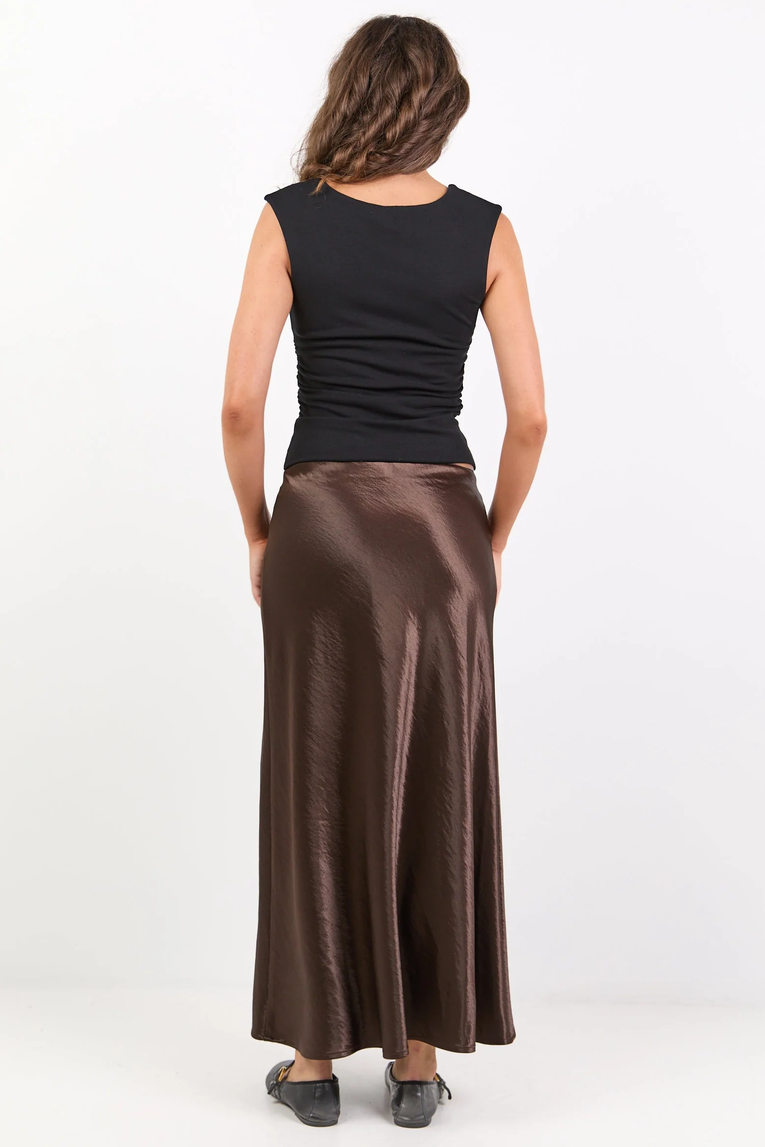 Prodigy Chocolate Satin Bias Cut Maxi Skirt - Image 6