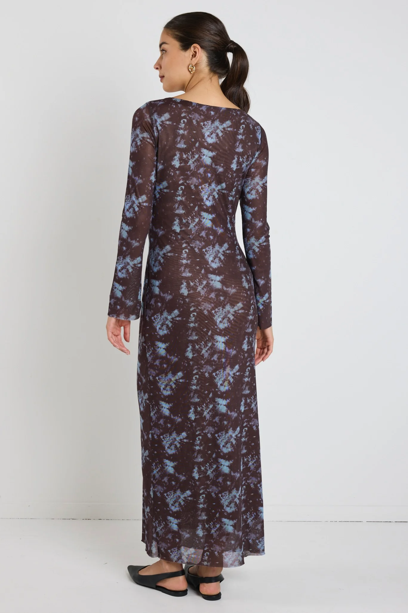 Promenade Chocolate Tie Dye Mesh Long Sleeve Midi Dress - Image 6