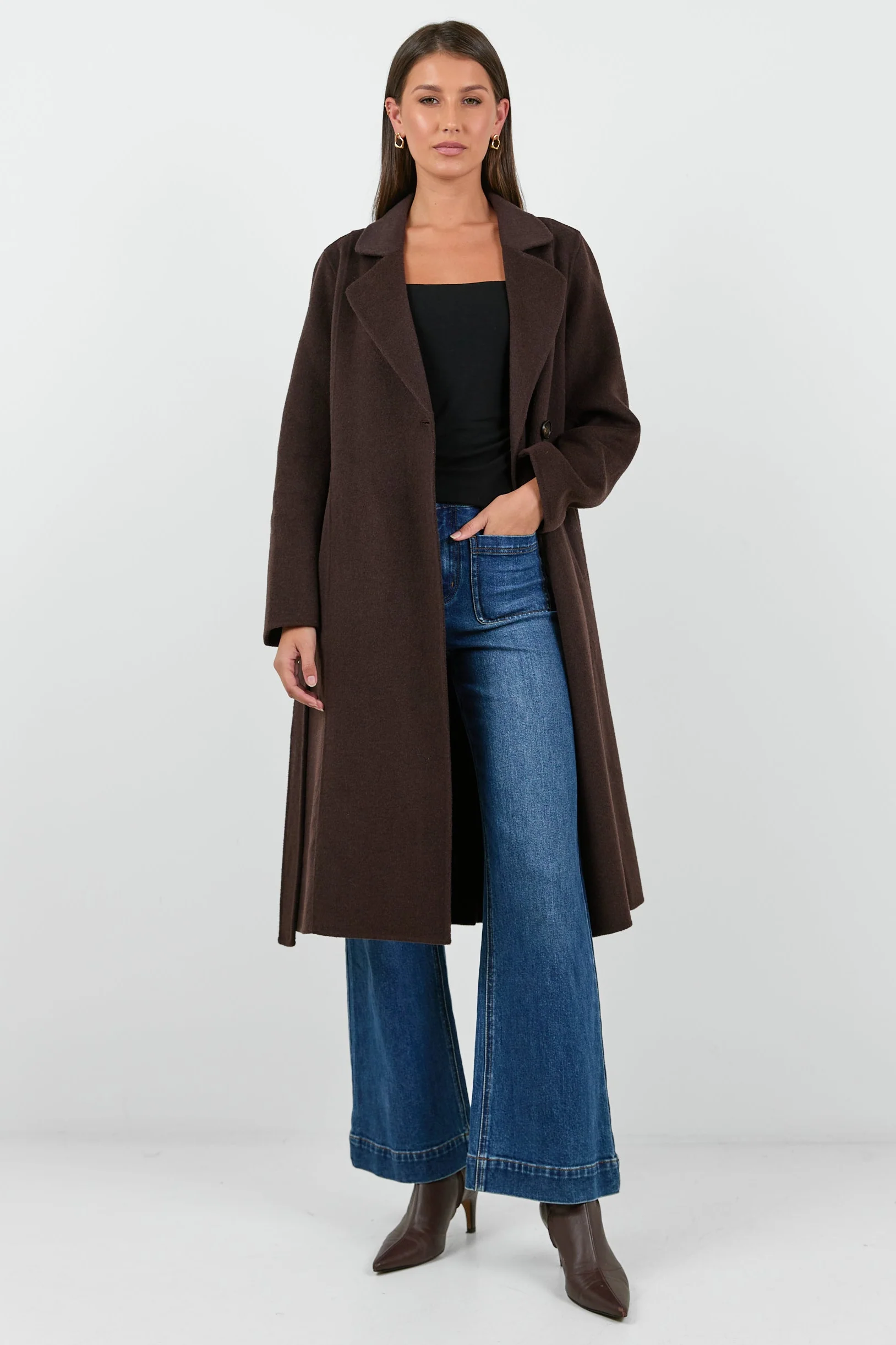 Provence Chocolate Melton Double Breasted Belted Coat - Image 3