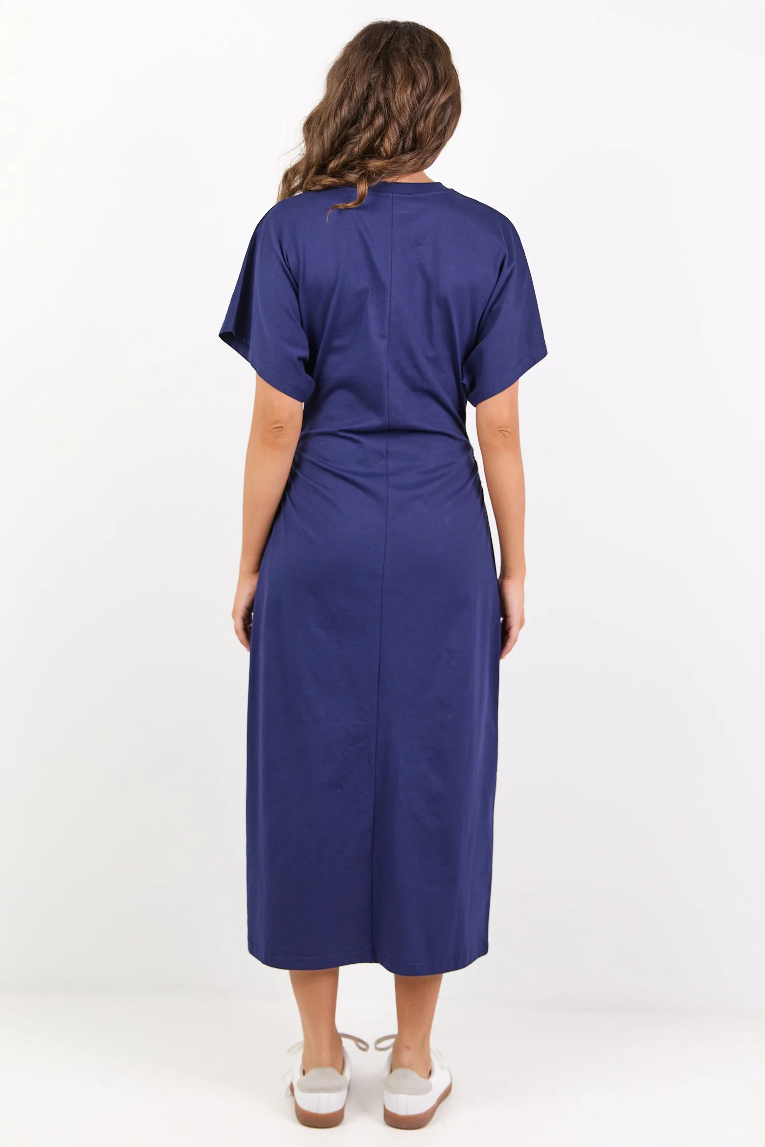 Pulse Ink Cotton Gathered Waist Detail Short Sleeve Knit Dress - Image 6