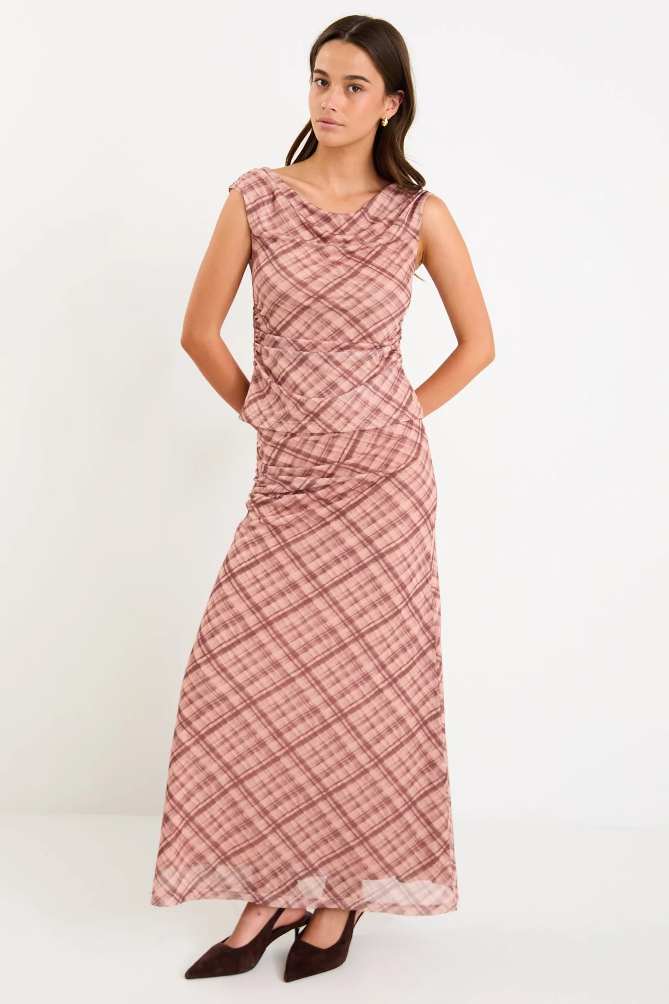 Quench Blush Check Mesh Maxi Skirt - Image 2