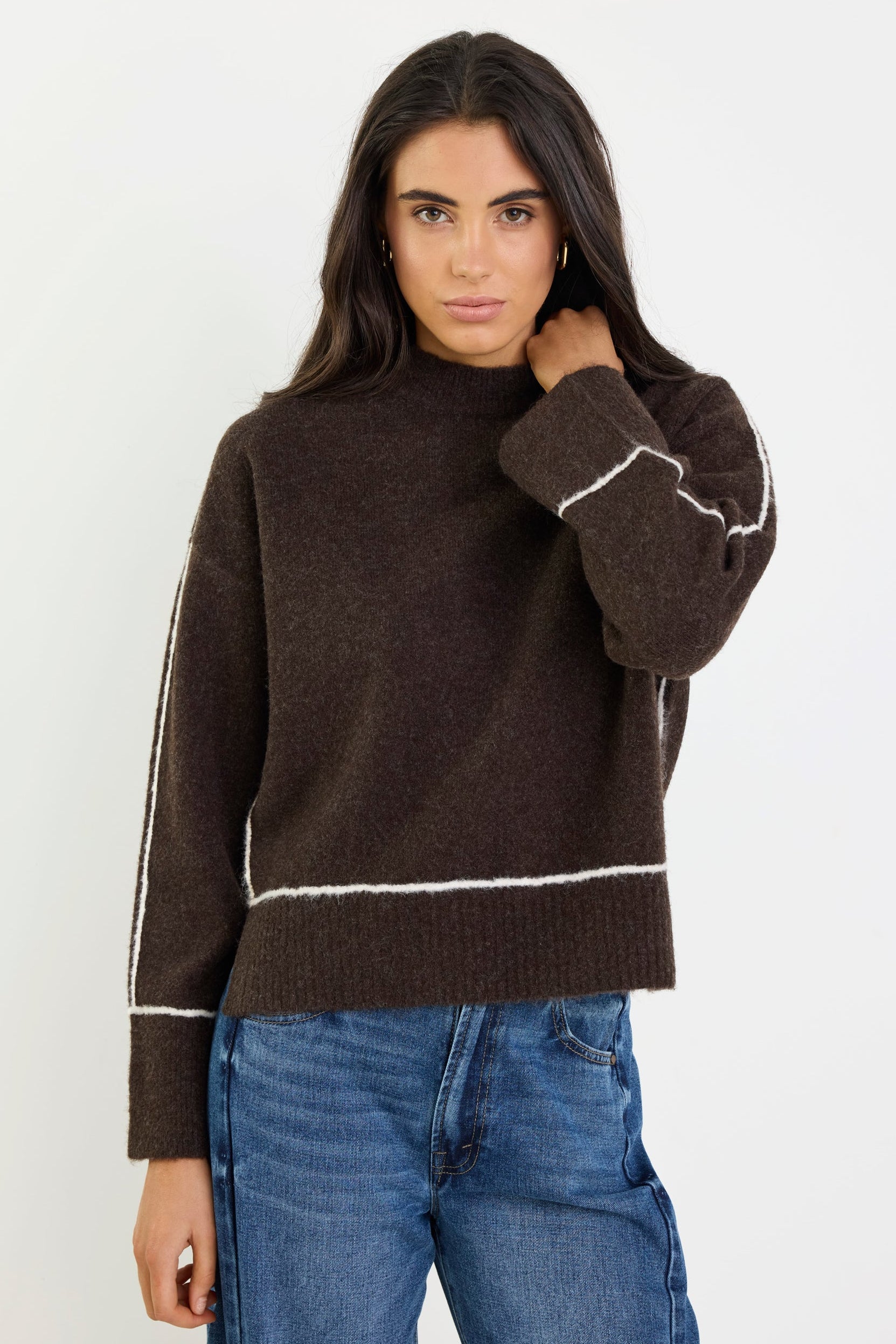 Quest Chocolate Contrast Trim Jumper - Image 2