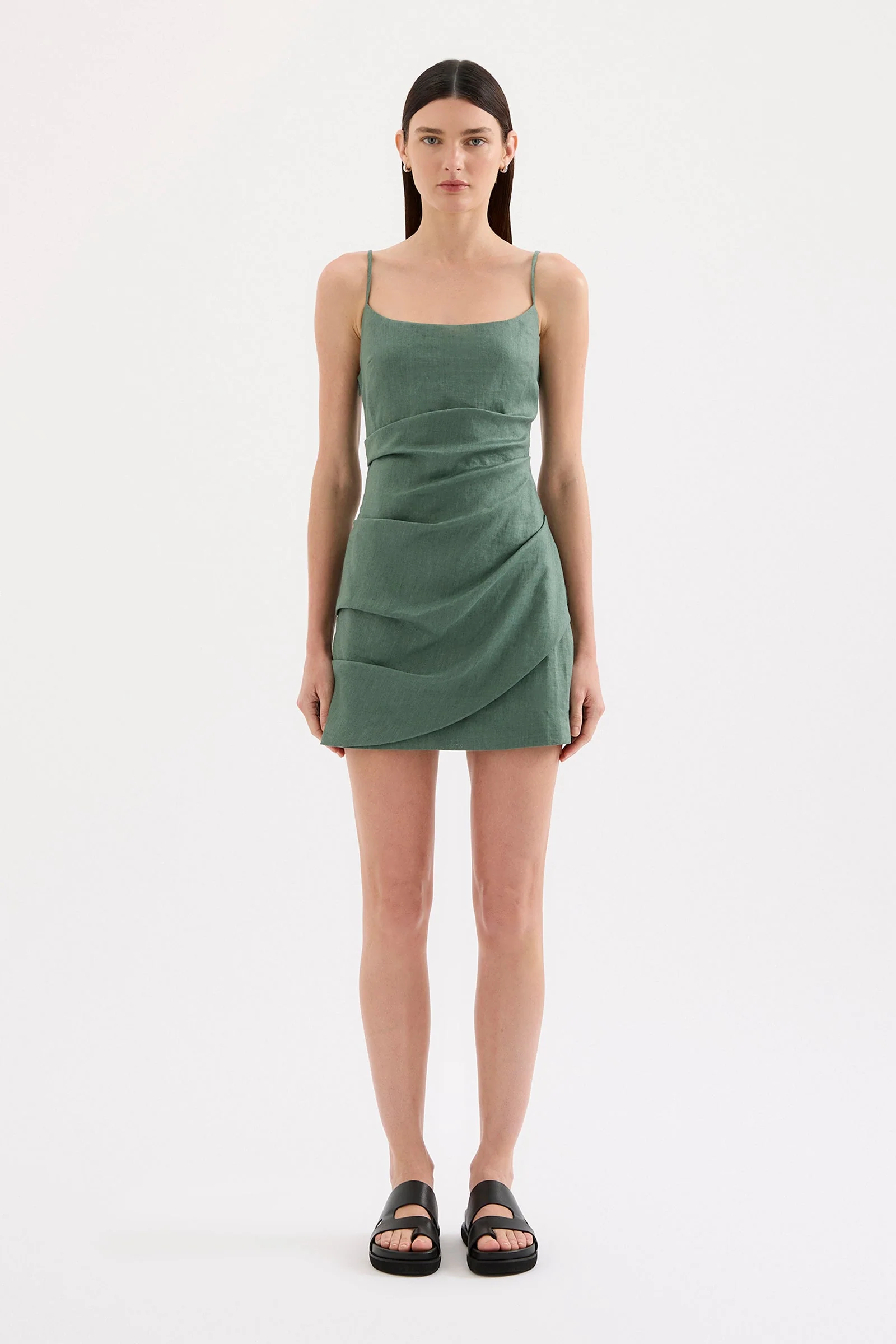Rani Emerald Strappy Linen Mini Dress