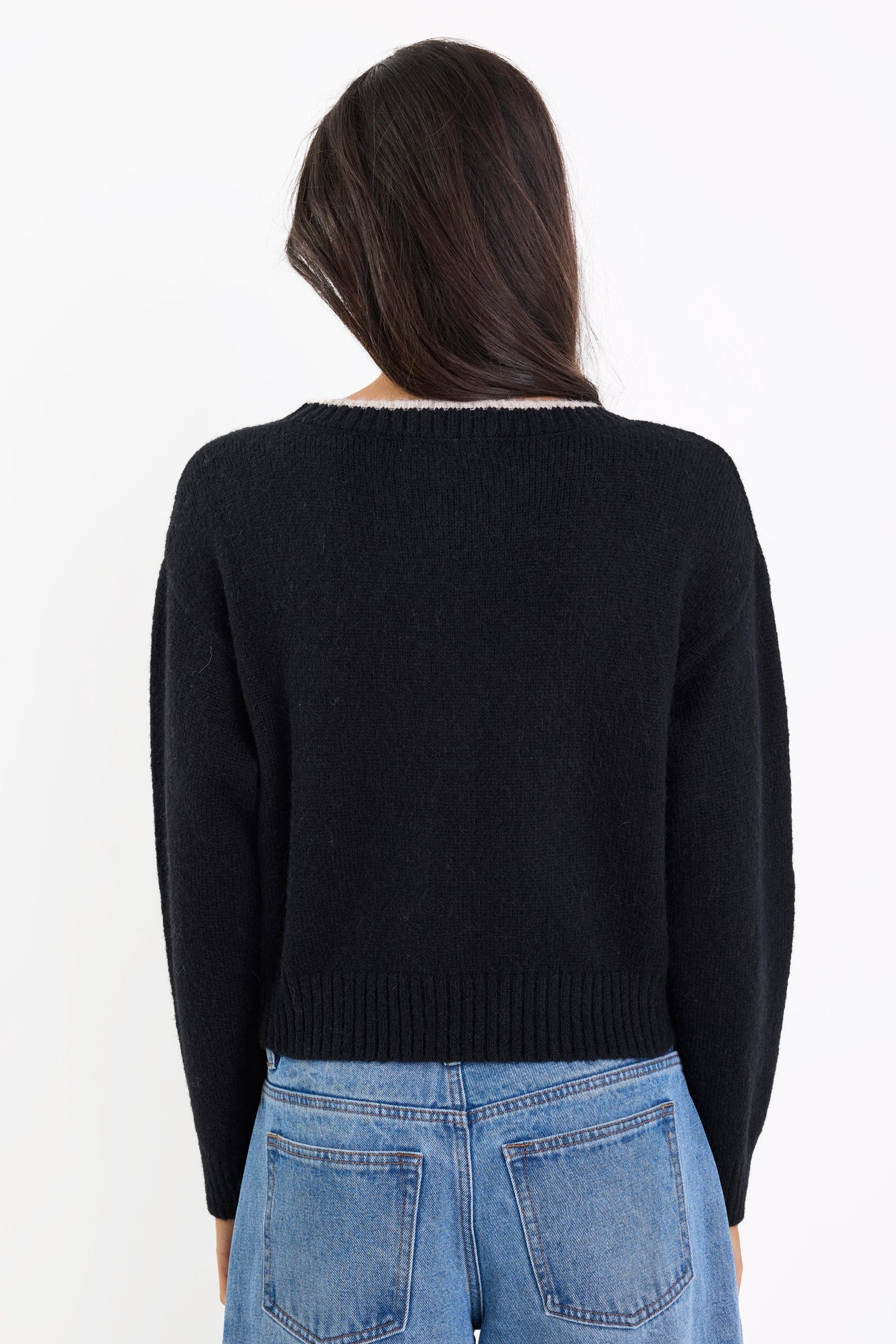 Rapport Black V Neck Contrast Edge Cardigan - Image 7