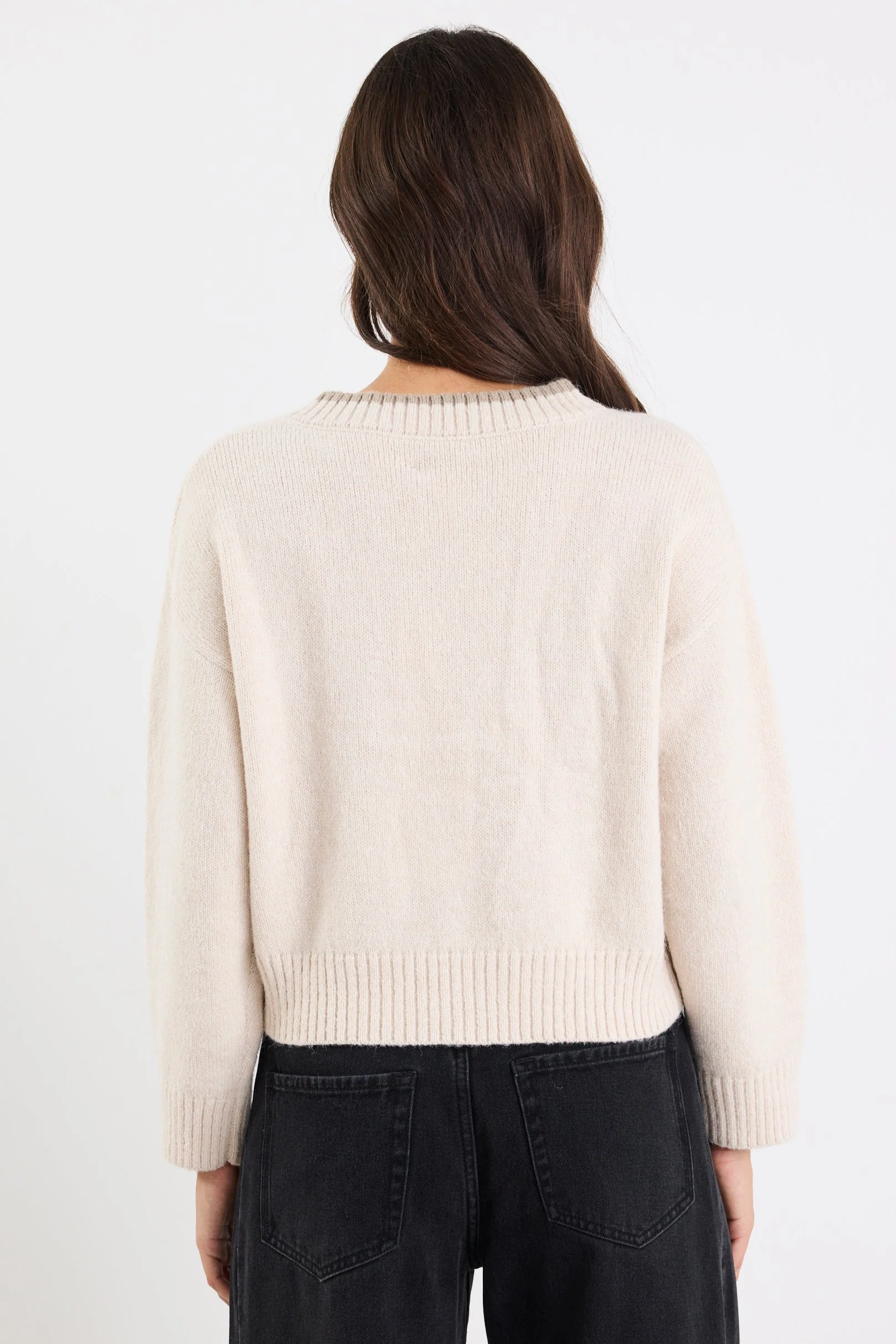 Rapport Ivory V Neck Contrast Edge Cardi - Image 5