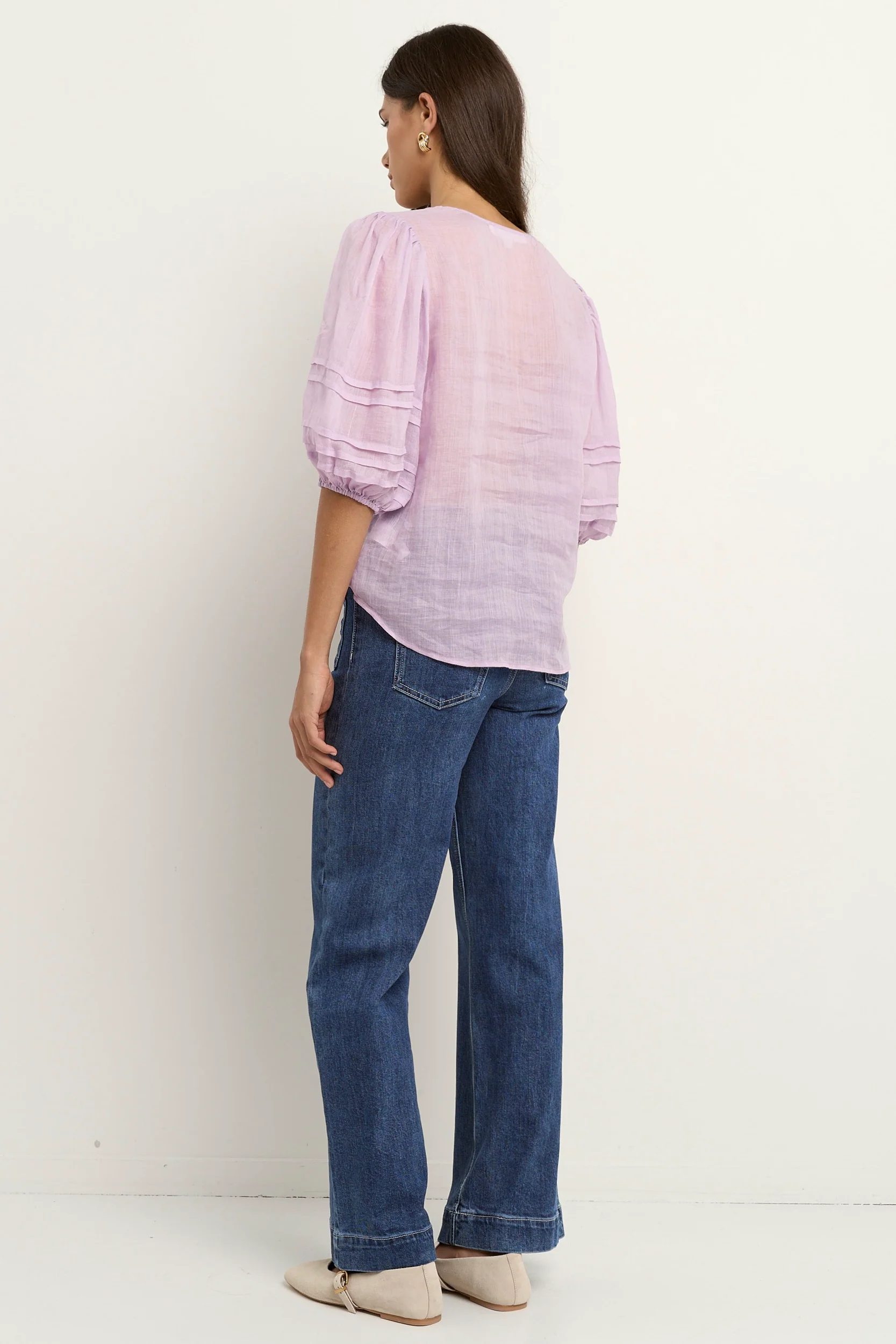 Recall Lilac Ramie Pleat Sleeve Crew Top - Image 4