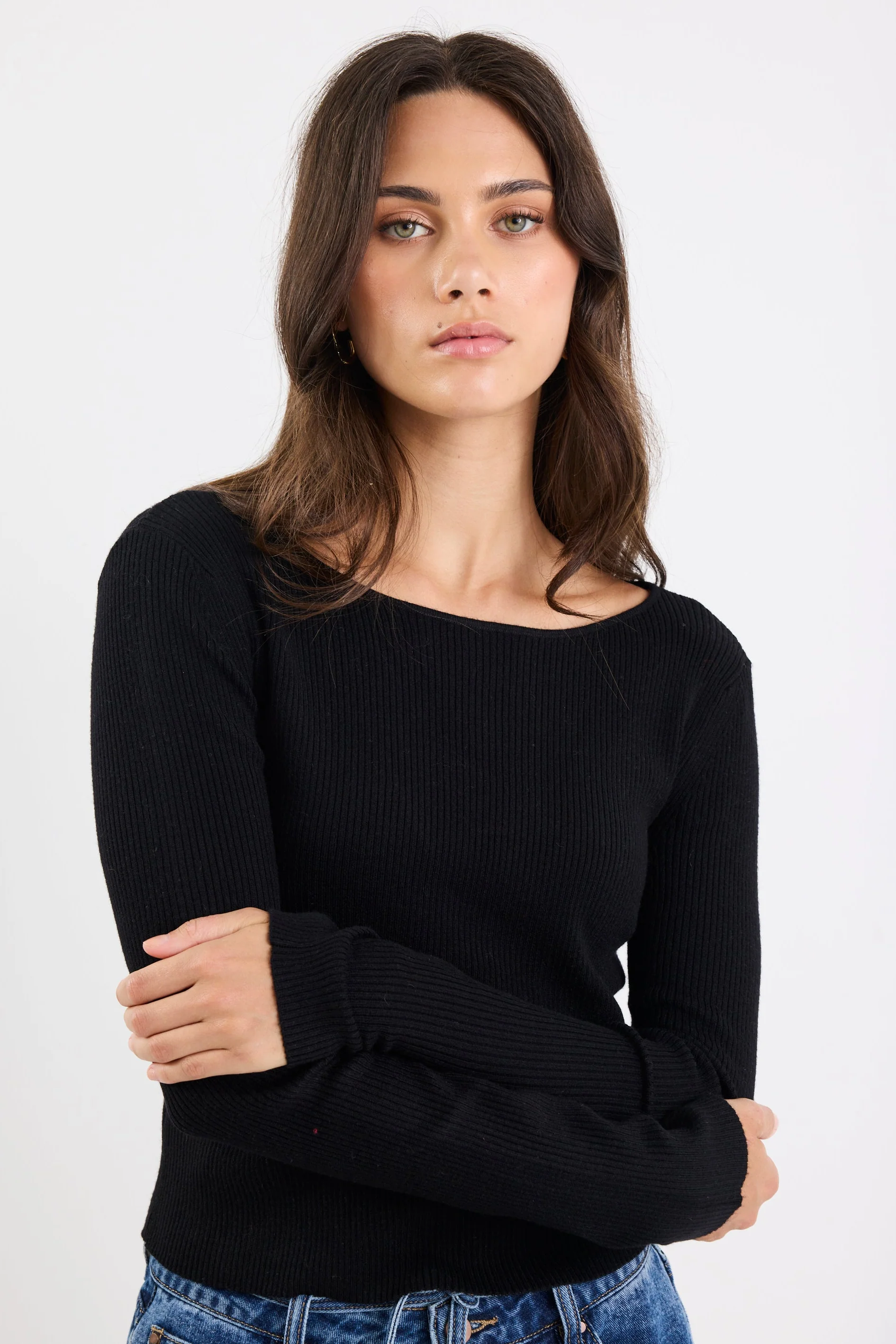 Reciprocal Black Boatneck LS Rib Top - Image 3