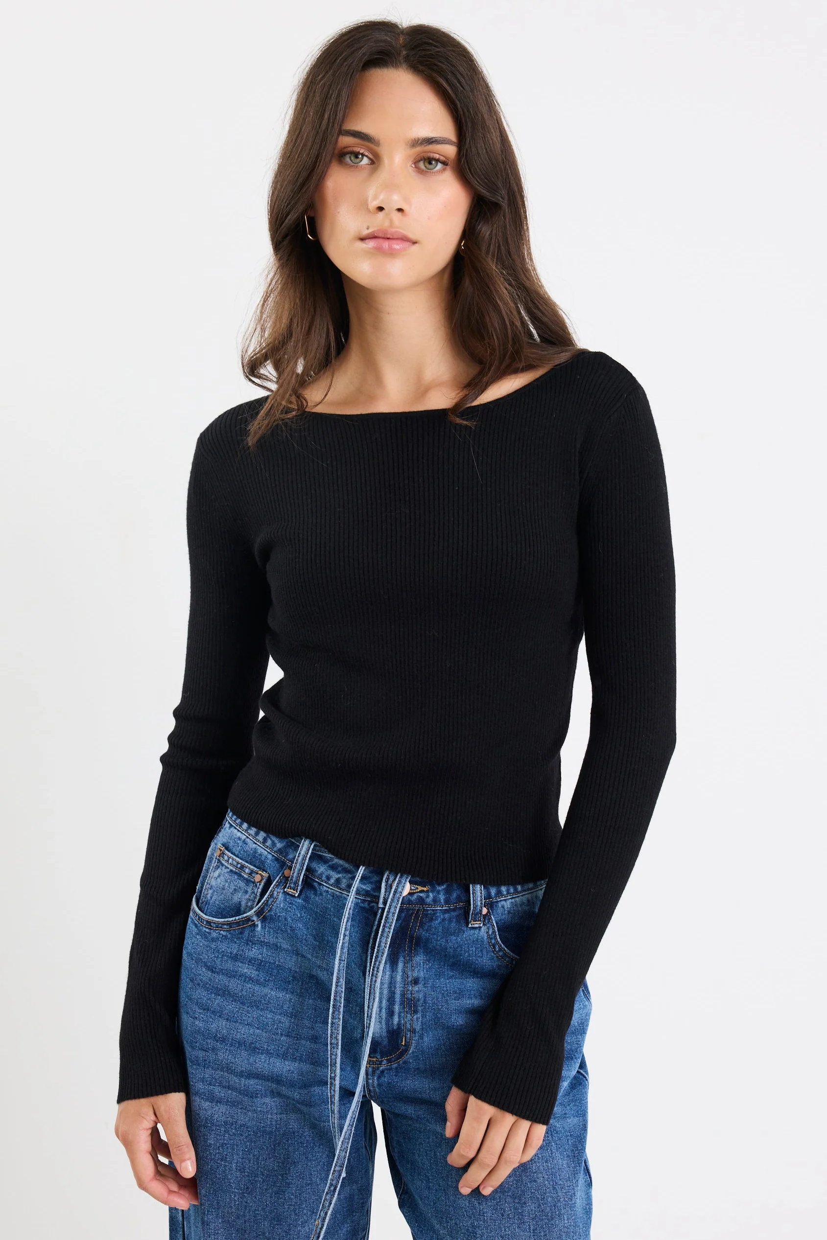 Reciprocal Black Boatneck LS Rib Top - Image 4