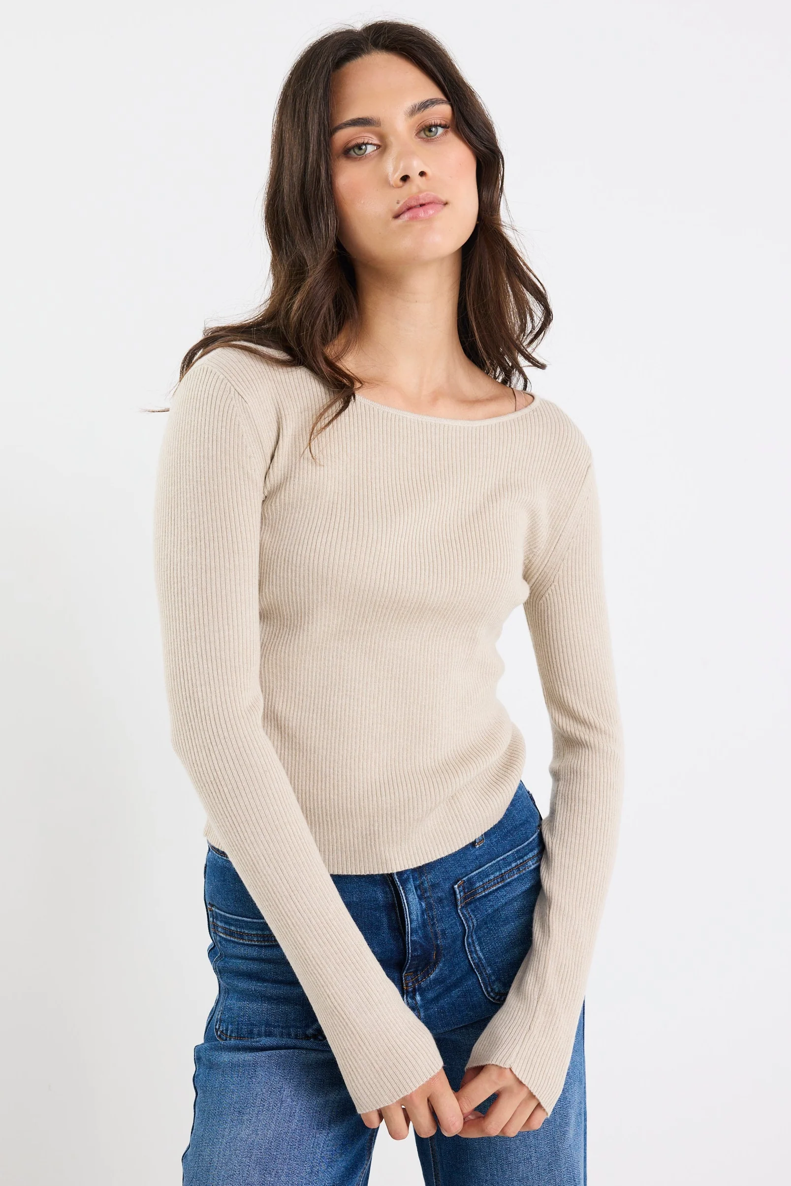 Reciprocal Champagne Boatneck LS Rib Top - Image 2