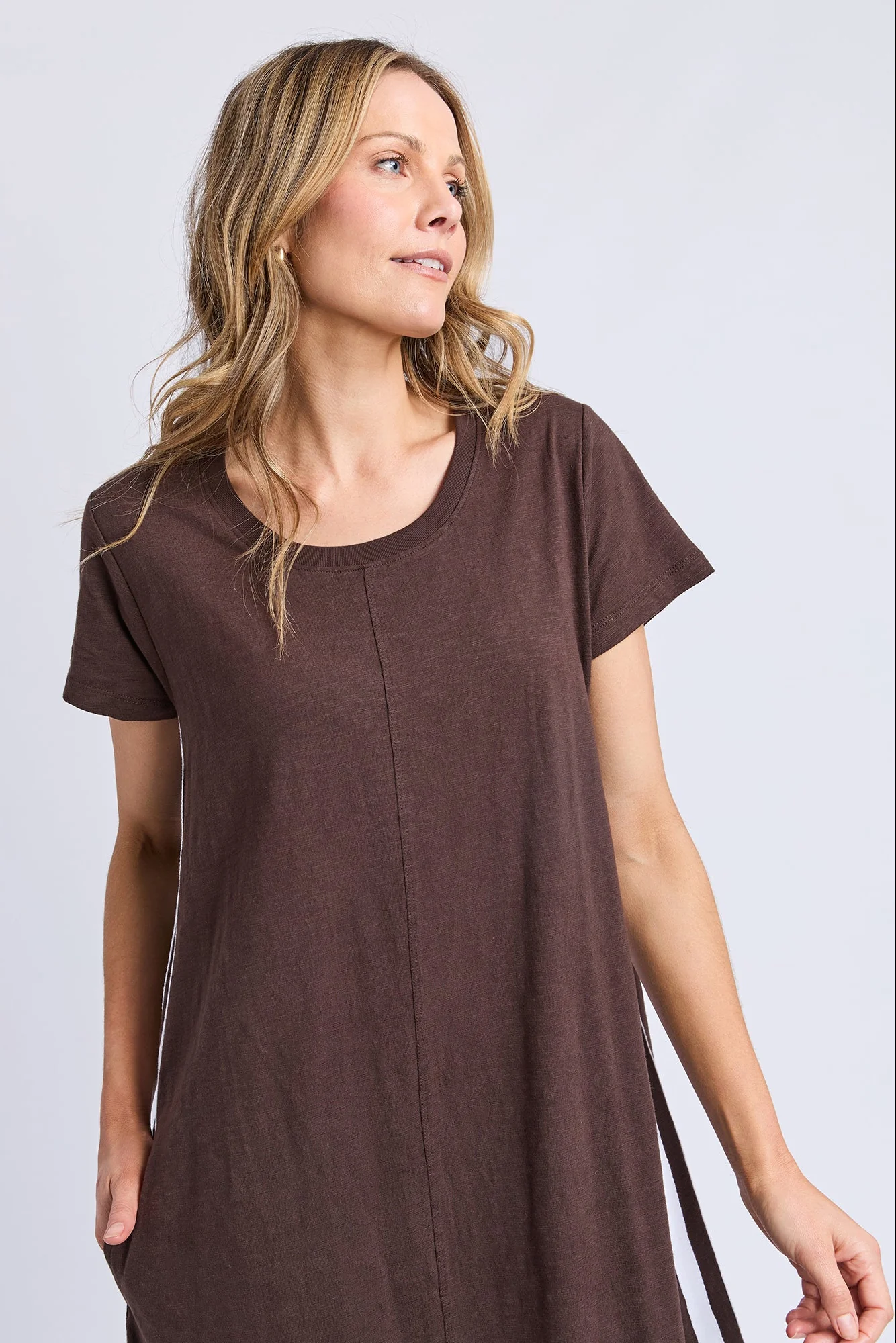 Recovery Chocolate Side Stripe SS Midi Dress - Image 2