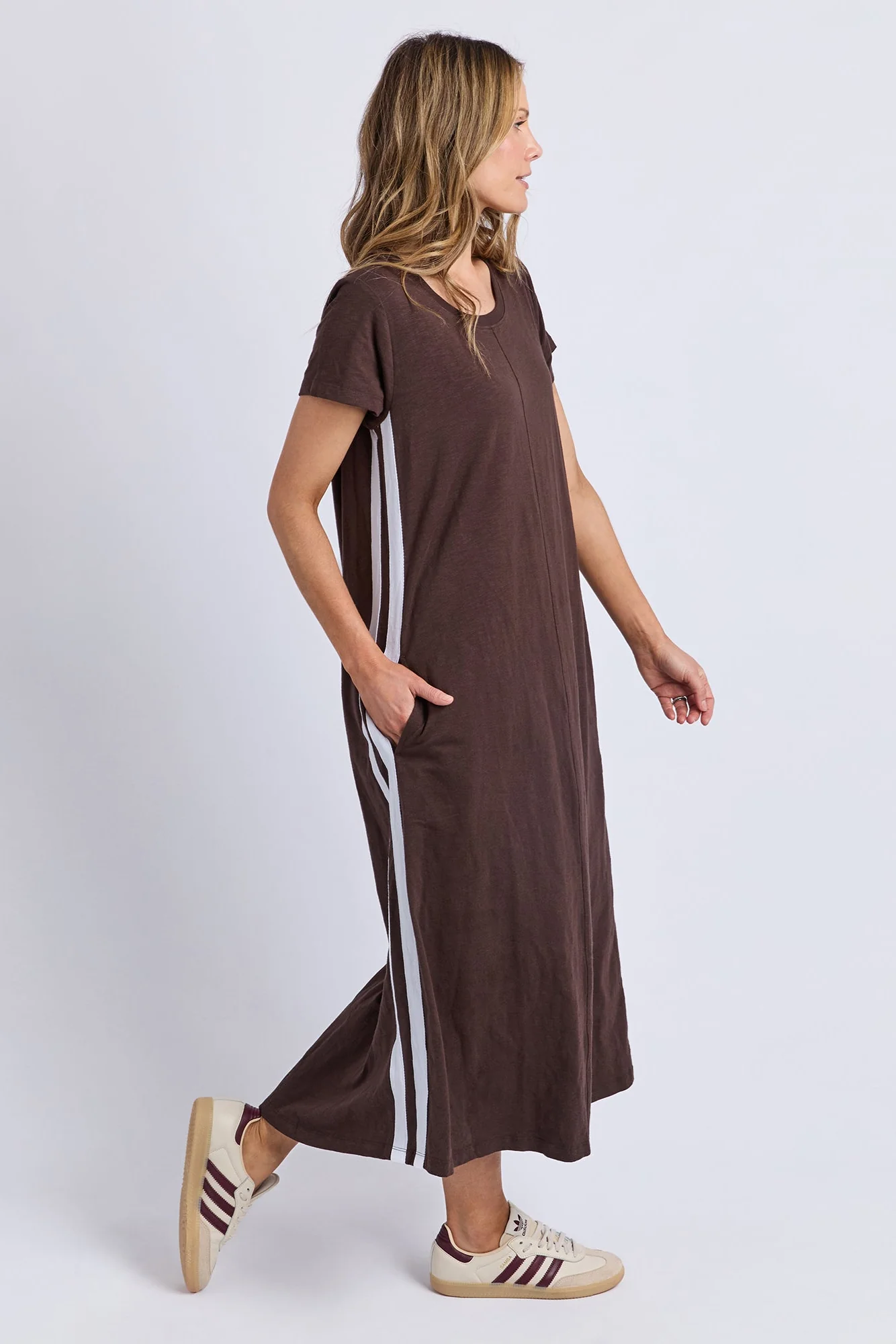 Recovery Chocolate Side Stripe SS Midi Dress - Image 4