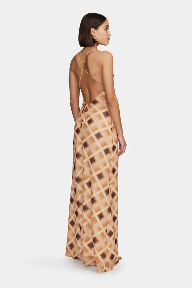 Remy Caramel Check Cowl Neck Strappy Maxi Dress - Image 6