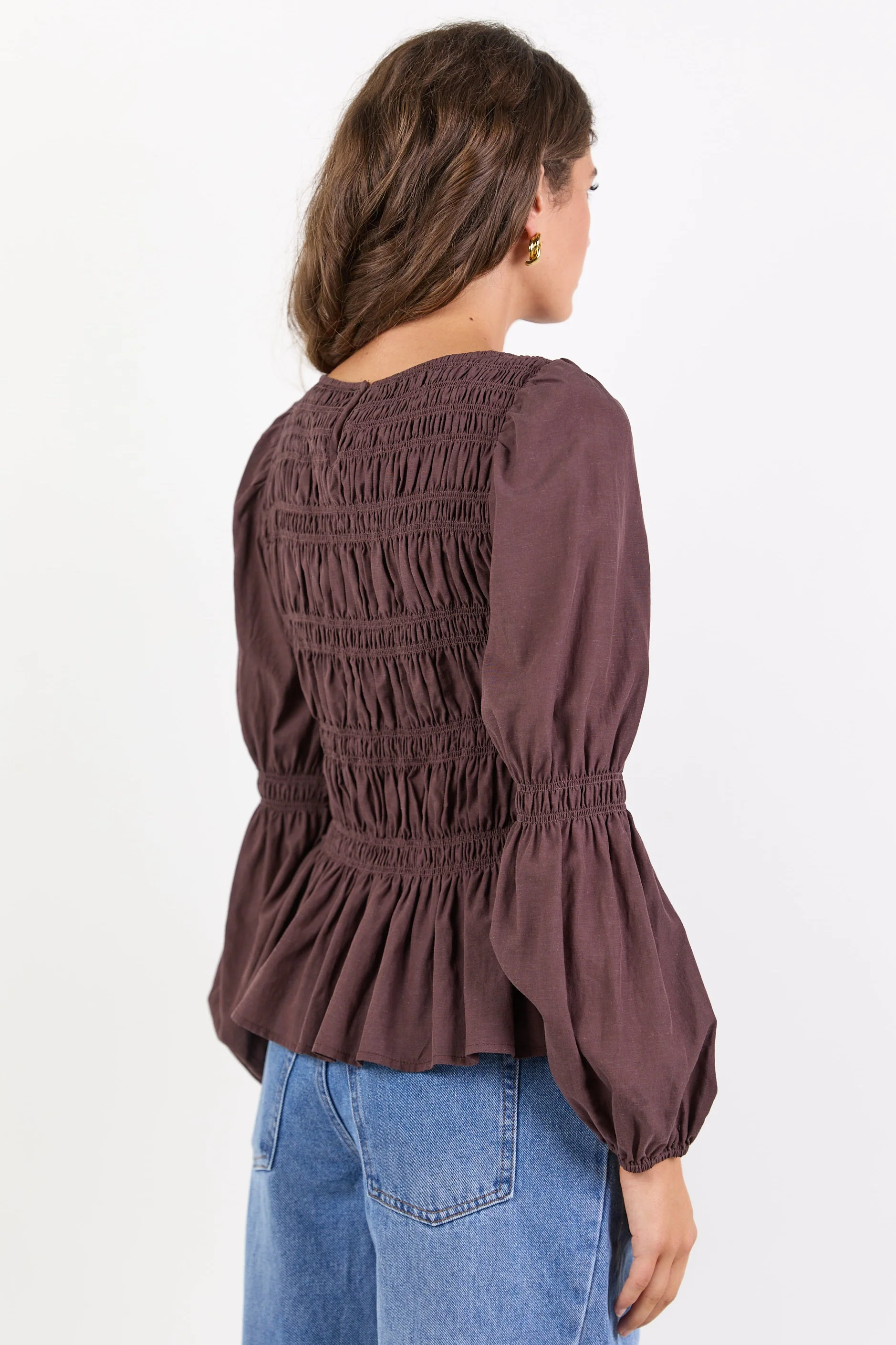Required Chocolate LS Shirred Bodice Top - Image 4