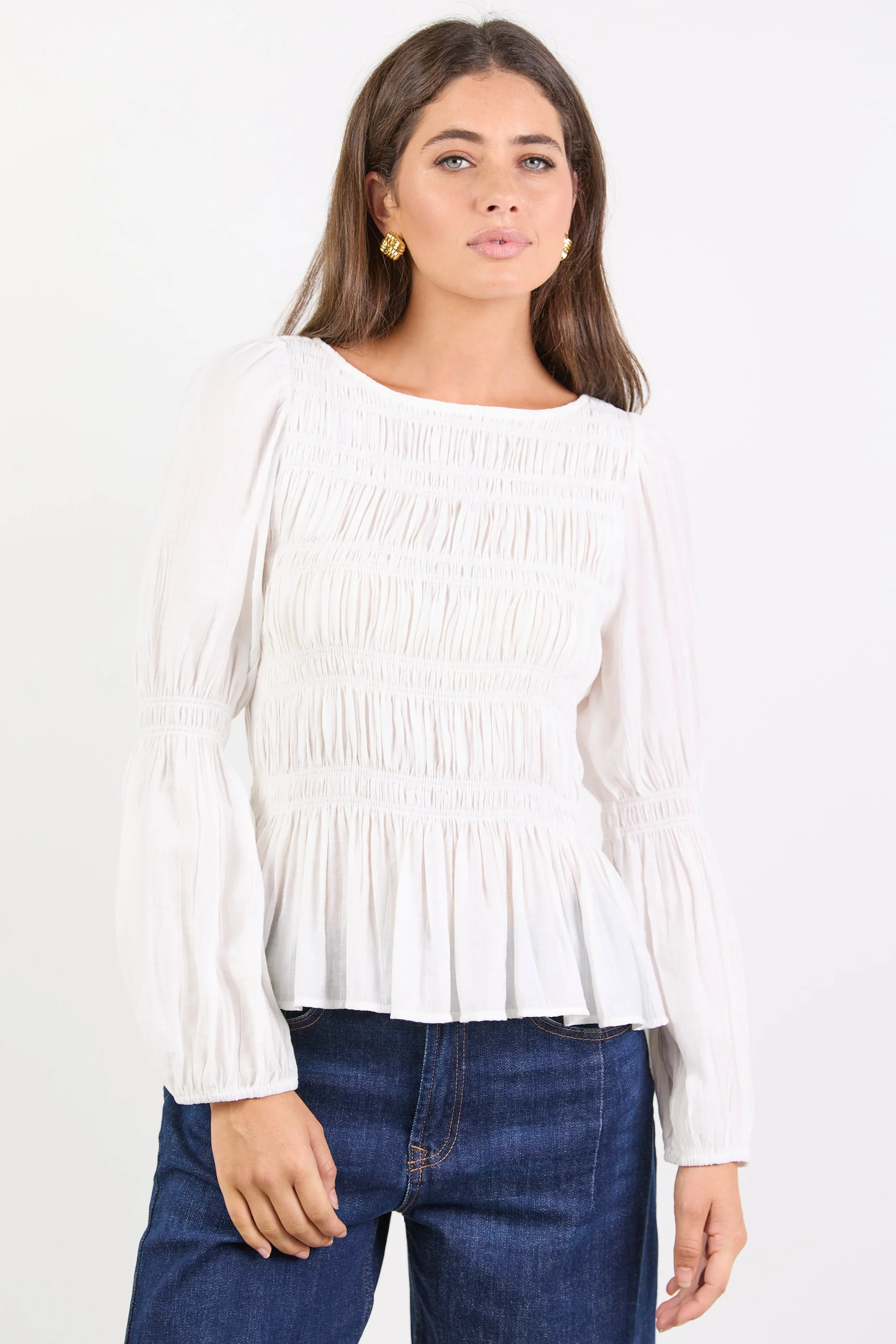 Required Ivory LS Shirred Bodice Top - Image 3