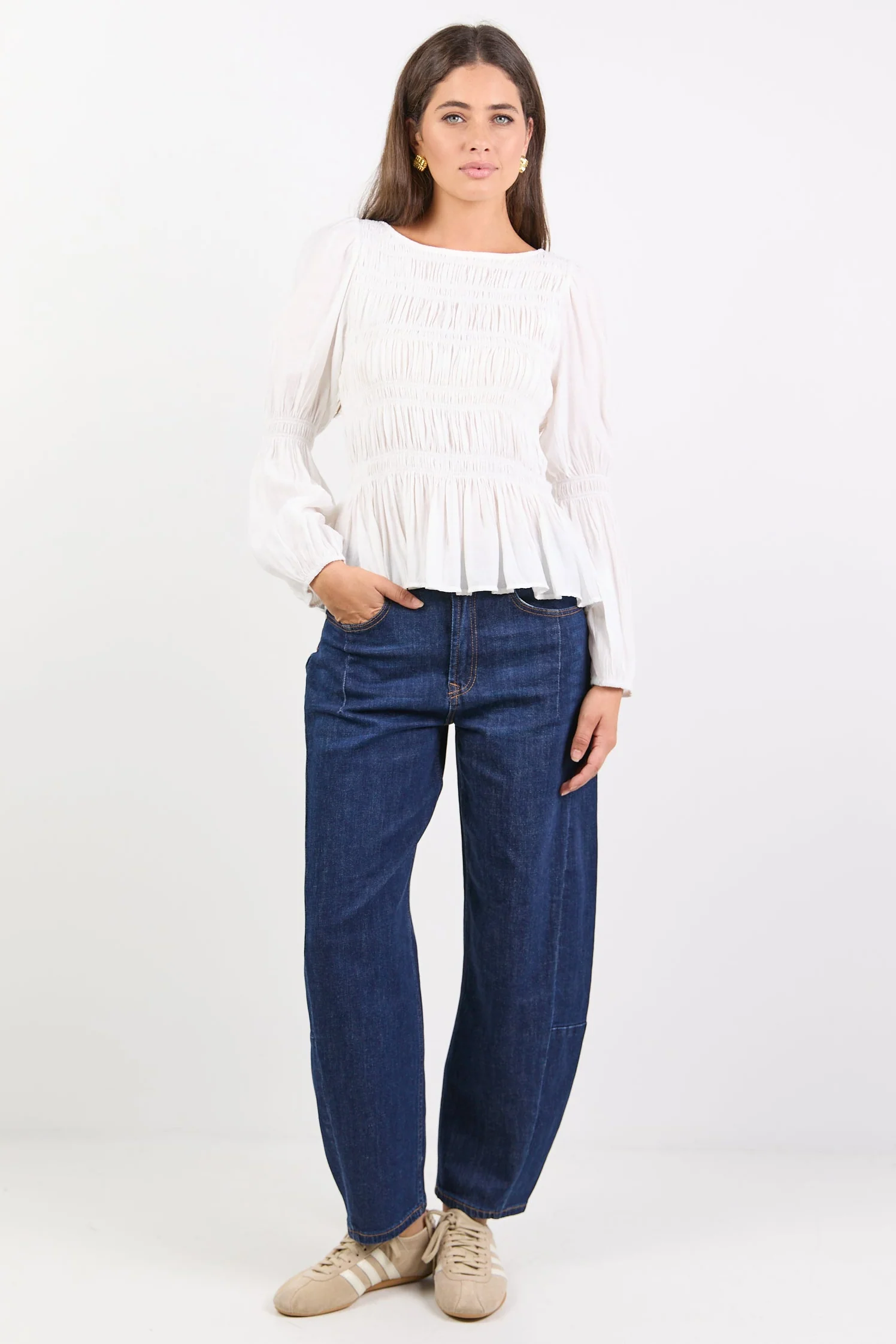 Required Ivory LS Shirred Bodice Top - Image 4