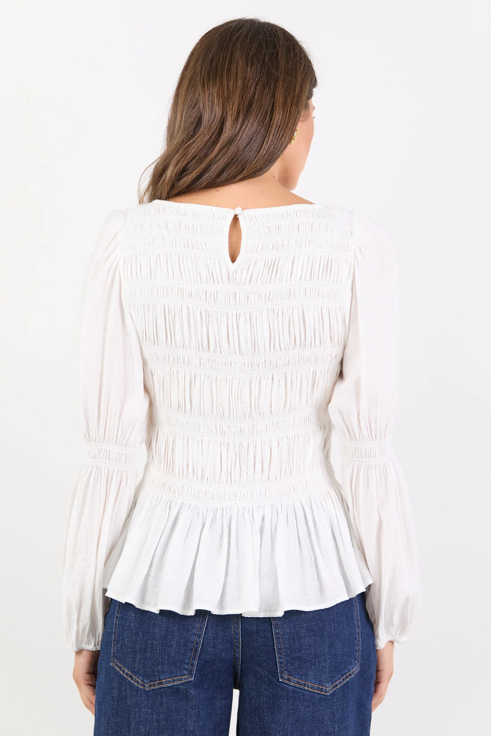 Required Ivory LS Shirred Bodice Top - Image 7