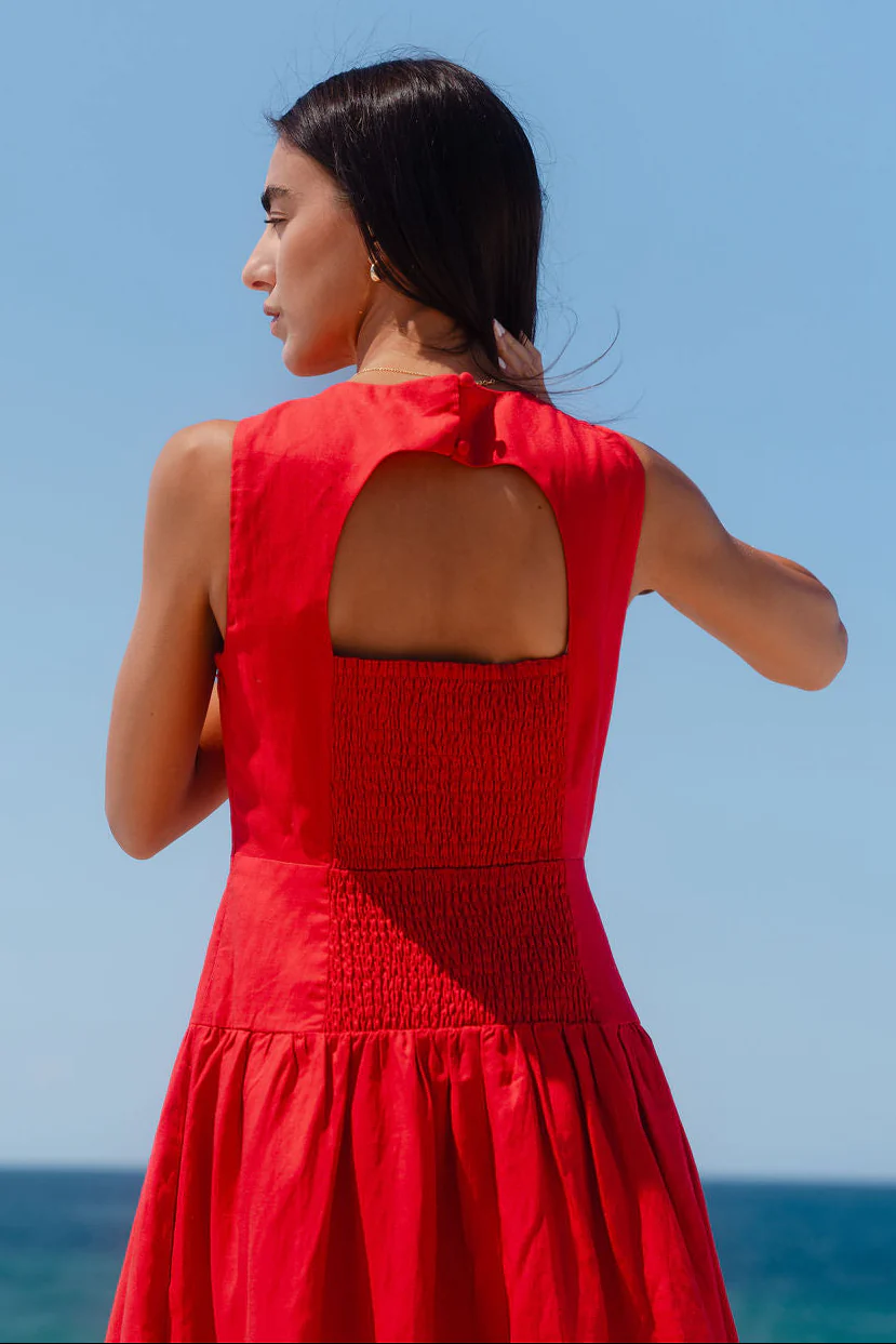 Results Red Linen Blend Structured Sleeveless Maxi Dress - Image 4