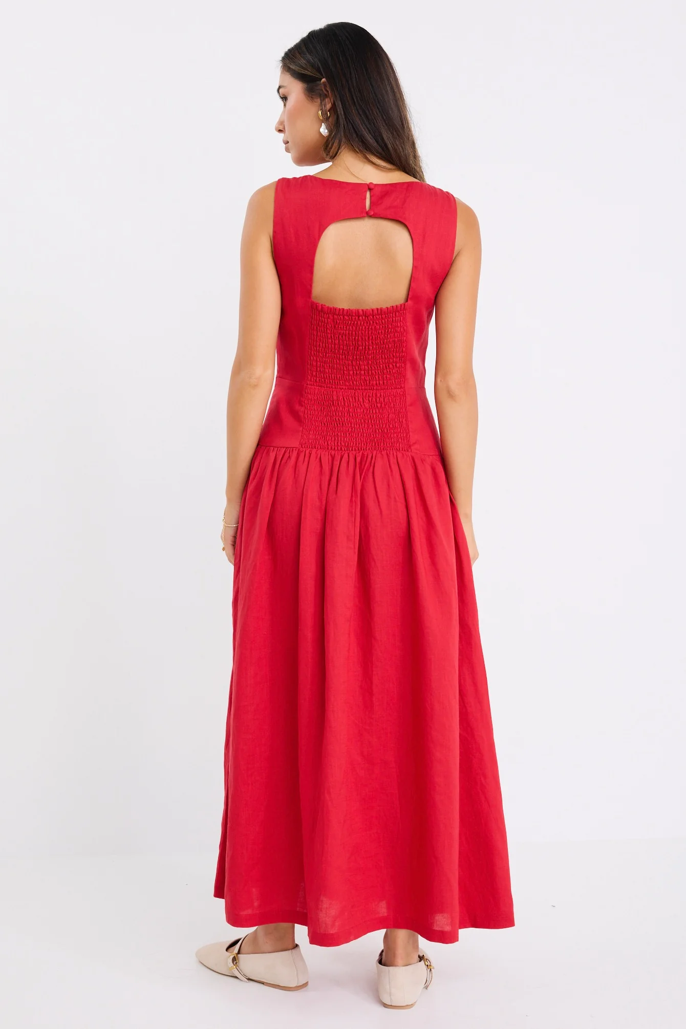Results Red Linen Blend Structured Sleeveless Maxi Dress - Image 8