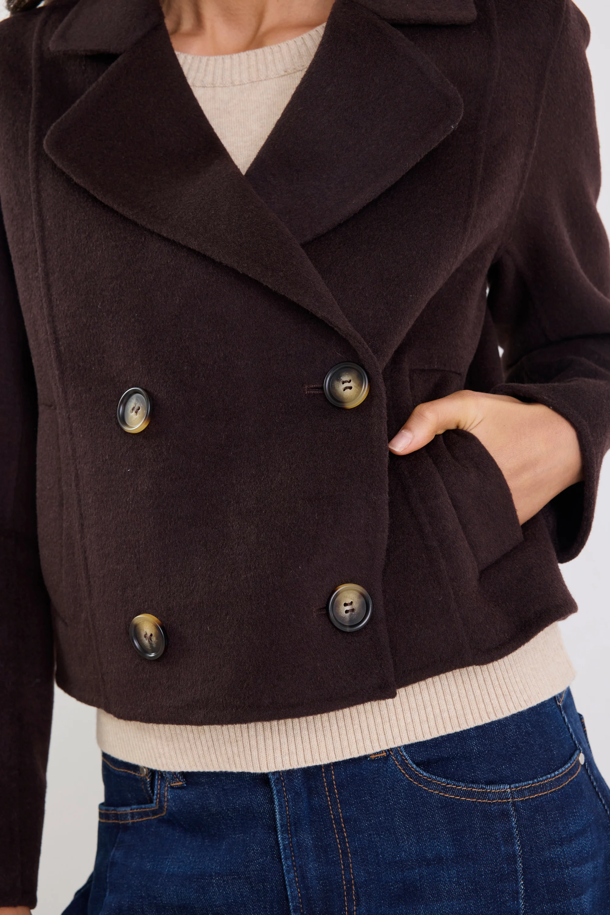 Reverie Chocolate Melton Double Breasted Peacoat - Image 5
